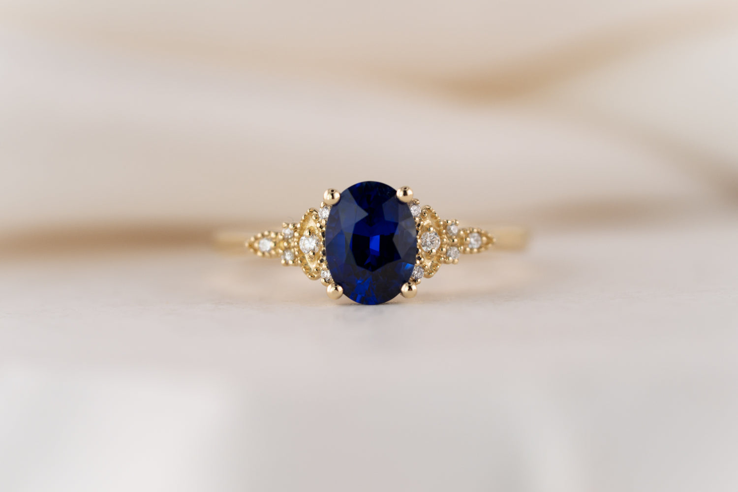 The Art Deco Maeve Ring | 1.29 CT Oval Royal Blue Sapphire - Lavender Creek Gems