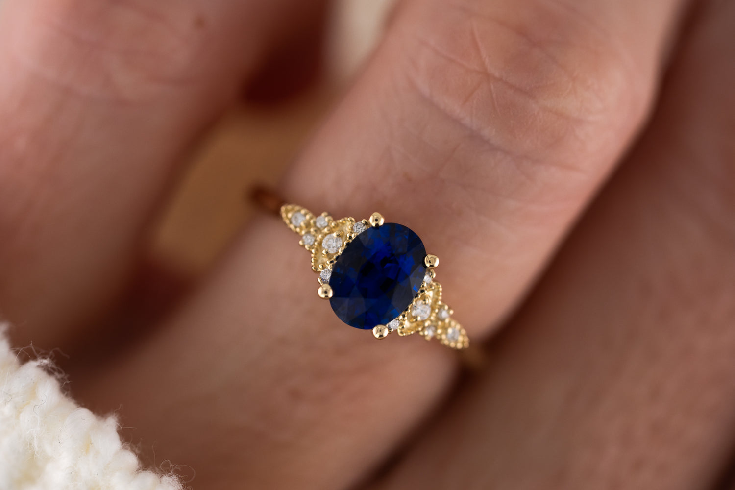 The Art Deco Maeve Ring | 1.29 CT Oval Royal Blue Sapphire - Lavender Creek Gems