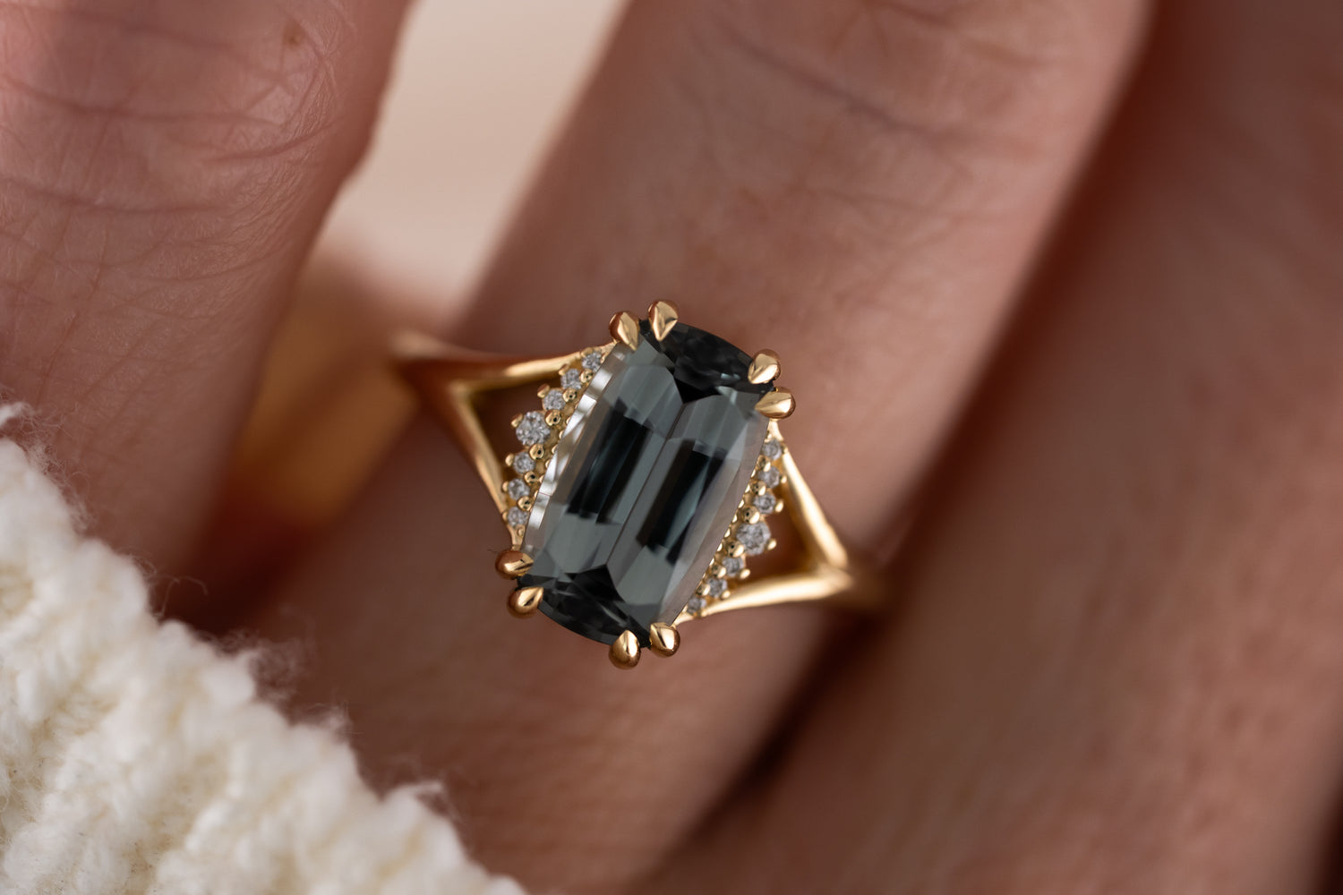 The Serendipity Ring | 2.78 CT Elongated Cushion Gray Tourmaline - Lavender Creek Gems