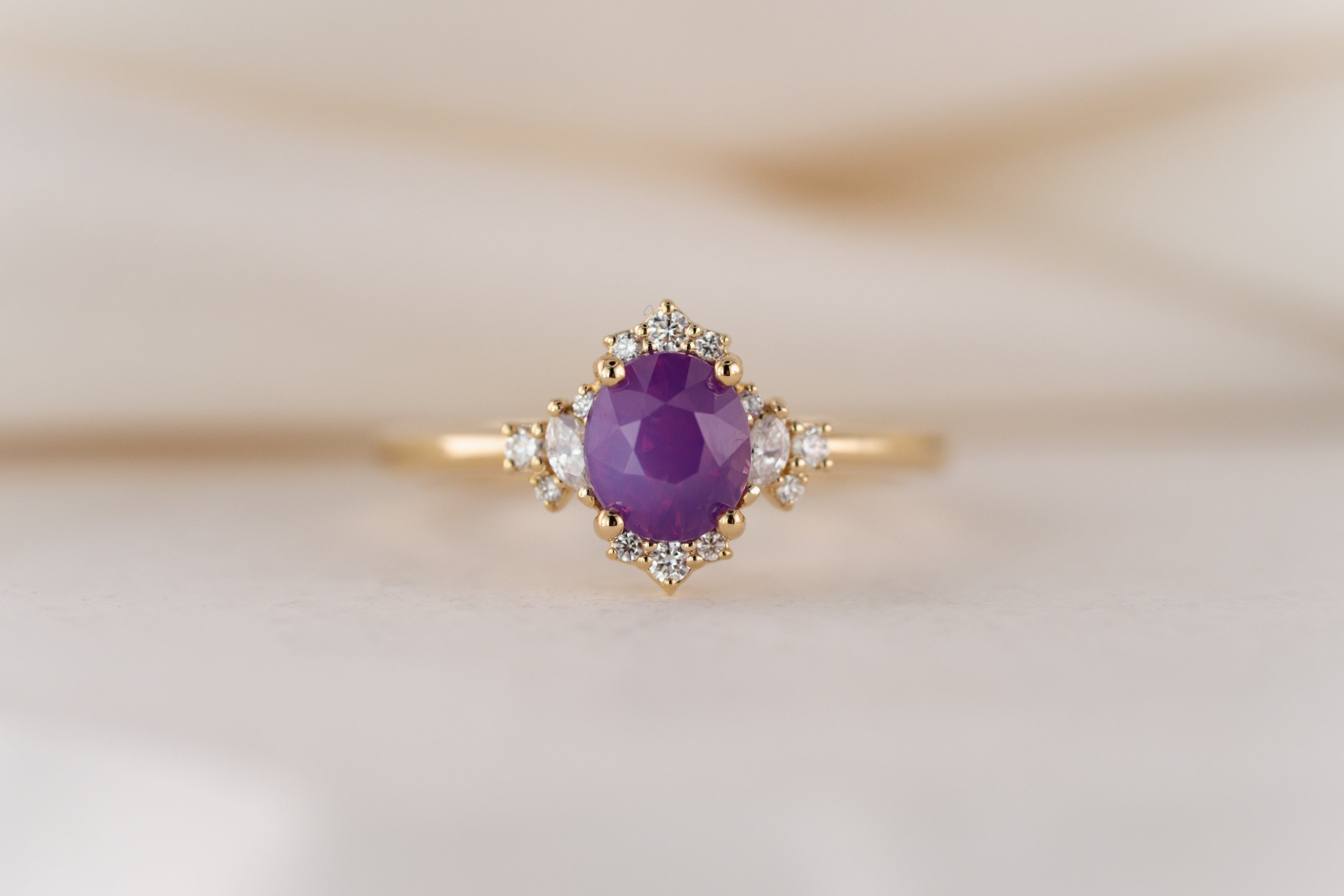 The Naevia Ring | 1.31 CT Oval Pink Opalescent Sapphire - Lavender Creek Gems