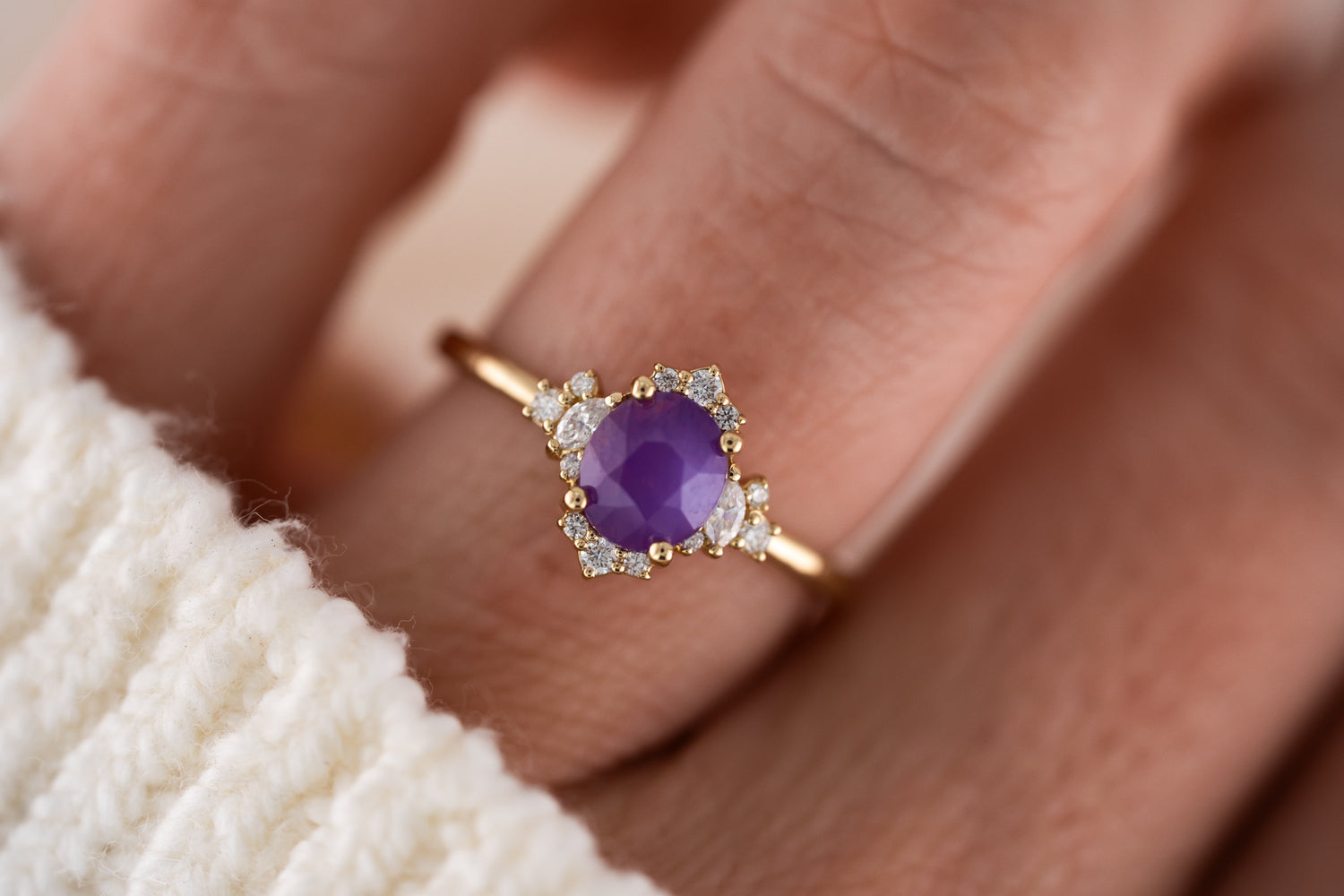 The Naevia Ring | 1.31 CT Oval Pink Opalescent Sapphire - Lavender Creek Gems
