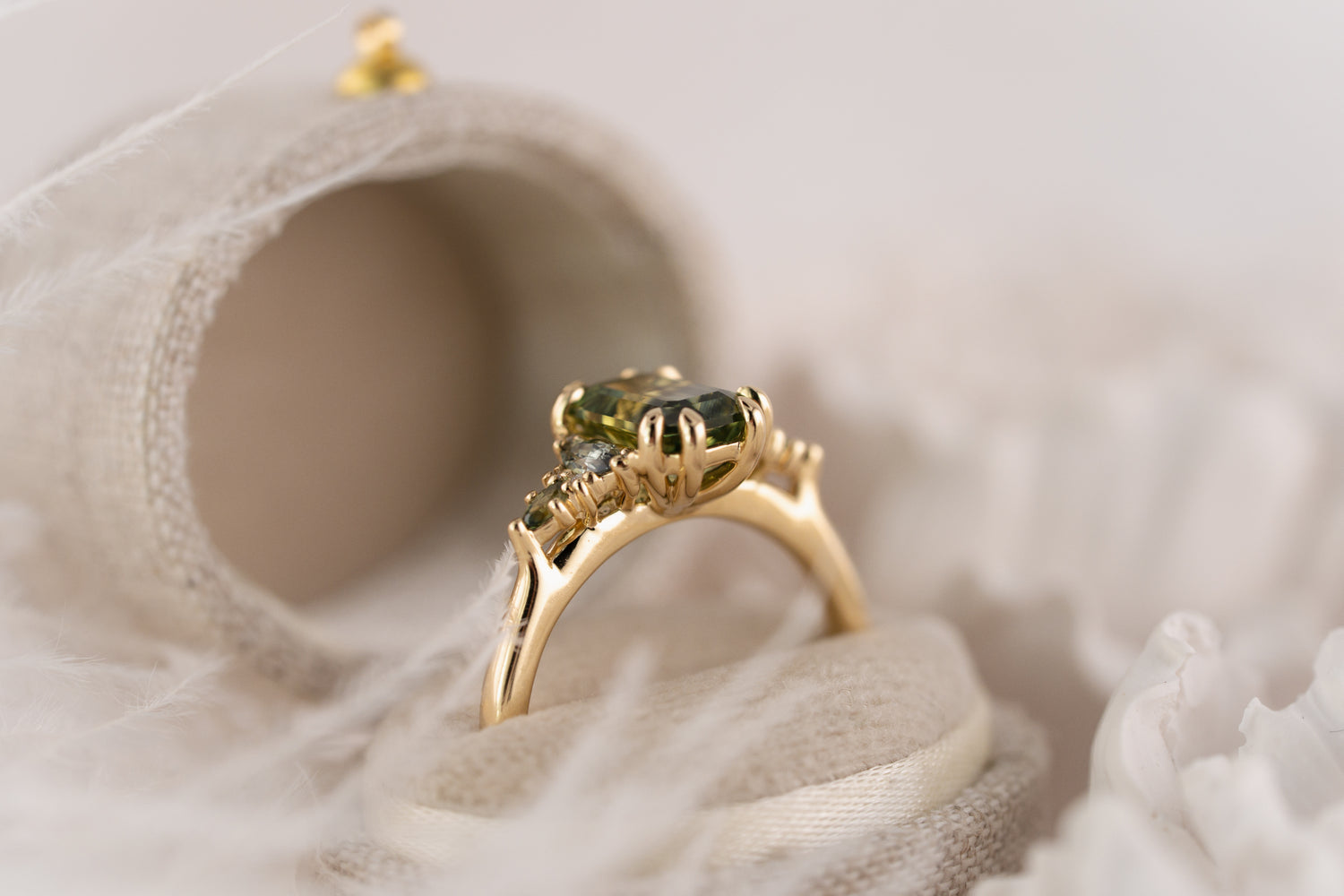 The Maeve Ring | 1.92 CT Emerald Cut Bicolor Teal Sapphire - Lavender Creek Gems