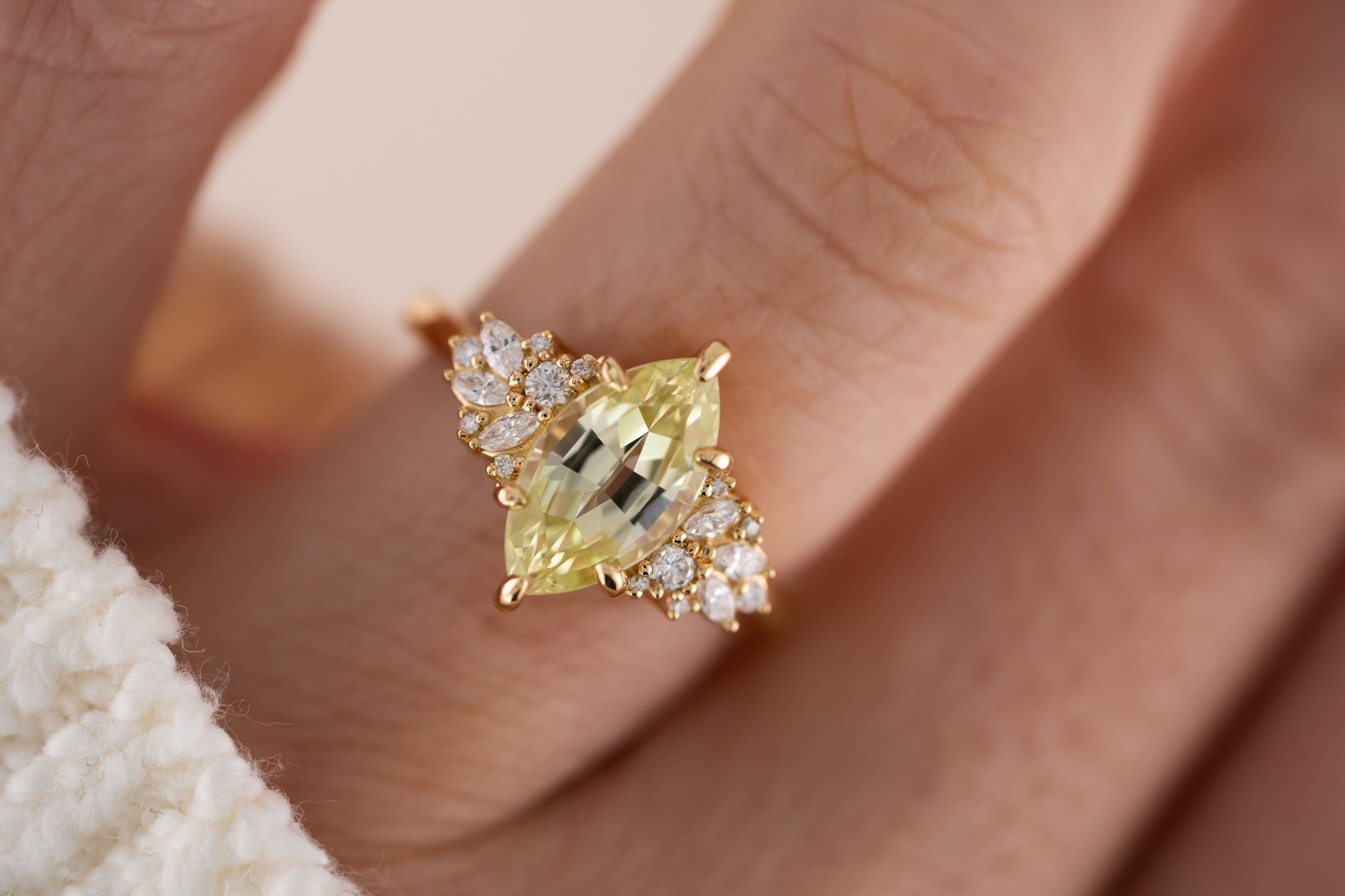 The Rosalie Ring | 2.89 CT Marquise Yellow Chrysoberyl - Lavender Creek Gems