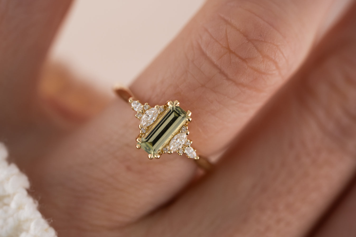 The Maeve Ring | 0.78 CT Baguette Light Green Sapphire - Lavender Creek Gems