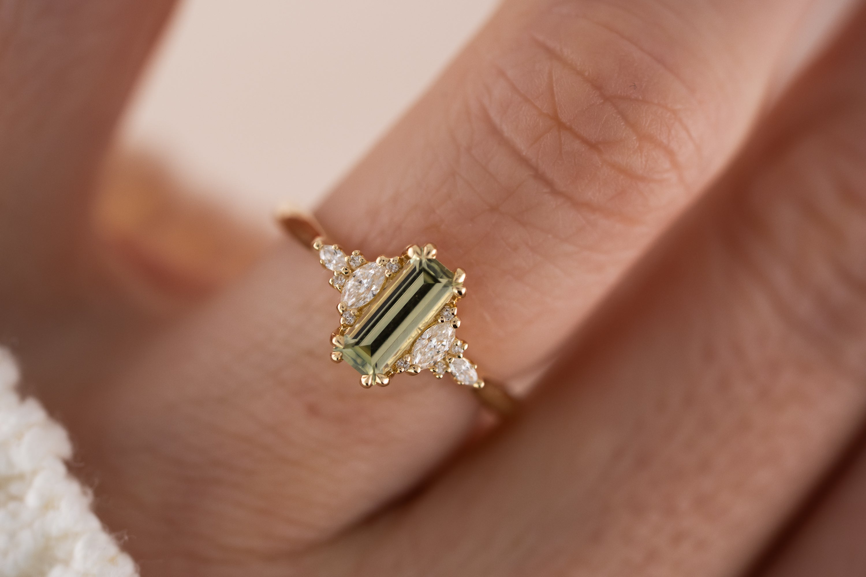 The Maeve Ring | 0.78 CT Baguette Light Green Sapphire - Lavender Creek Gems