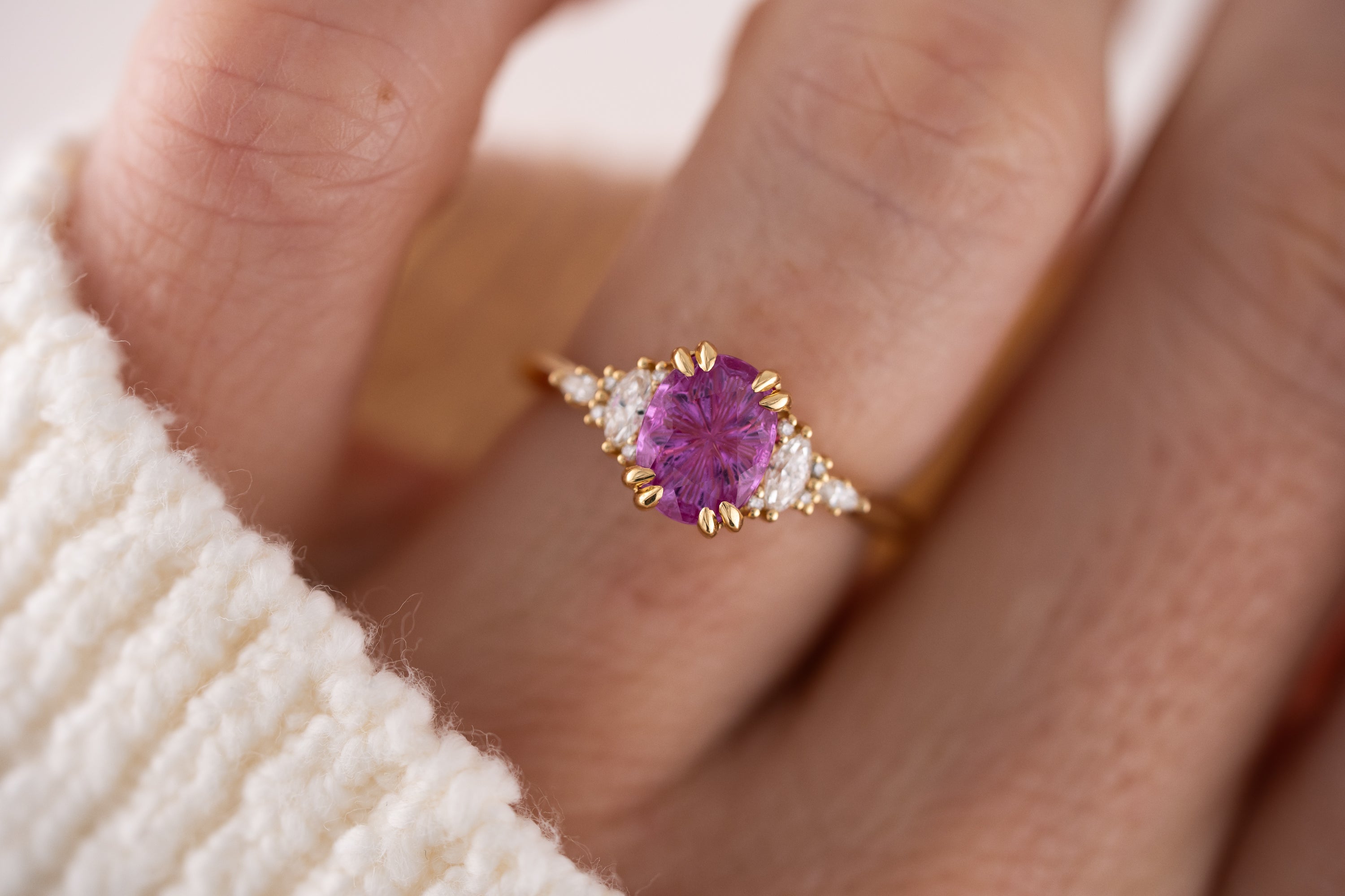 The Maeve Ring | 1.66 CT Oval Hot Pink Fantasy Sapphire - Lavender Creek Gems