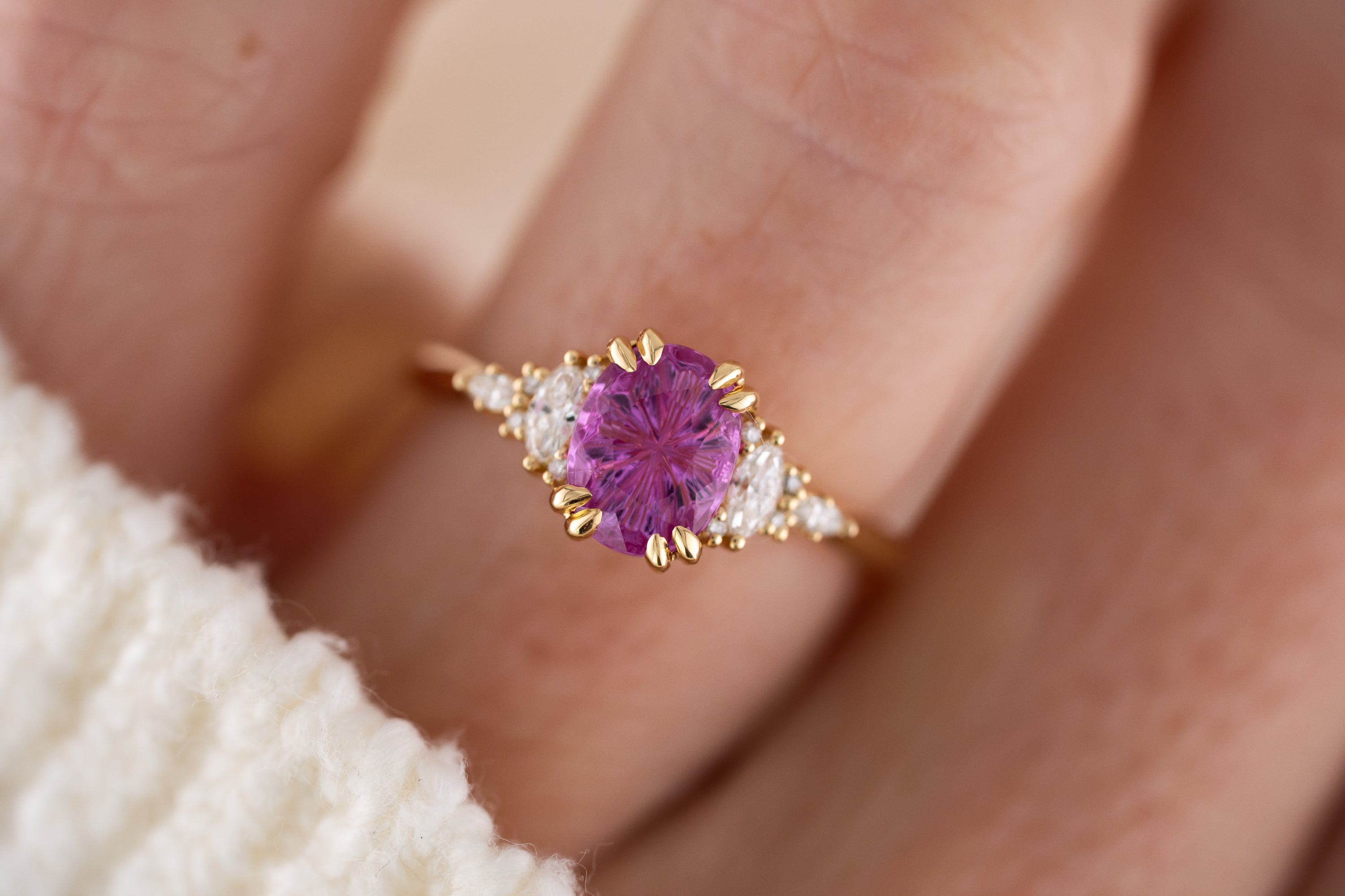 The Maeve Ring | 1.66 CT Oval Hot Pink Fantasy Sapphire - Lavender Creek Gems