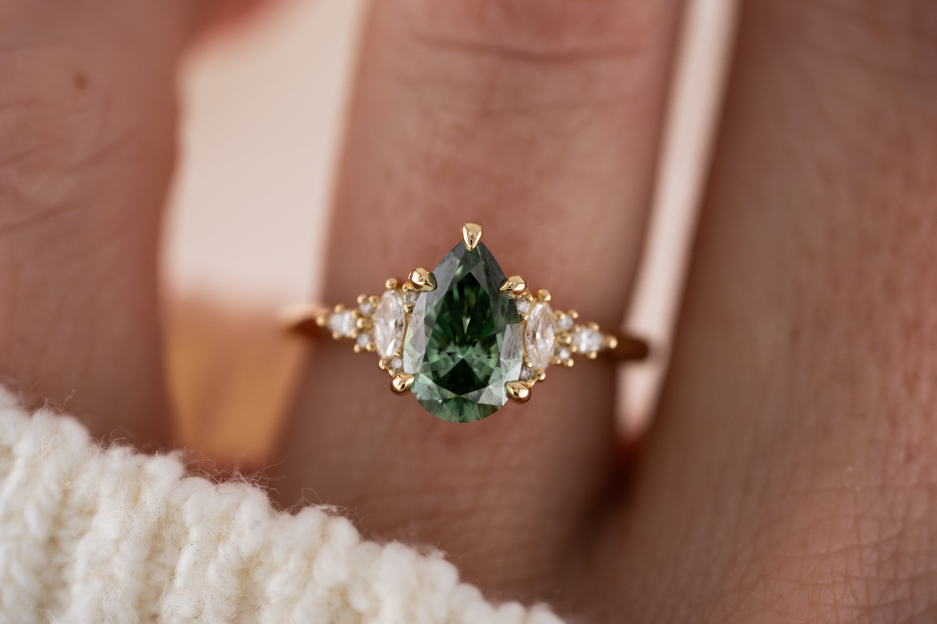 The Maeve Ring | 1.56 CT Pear Green Diamond