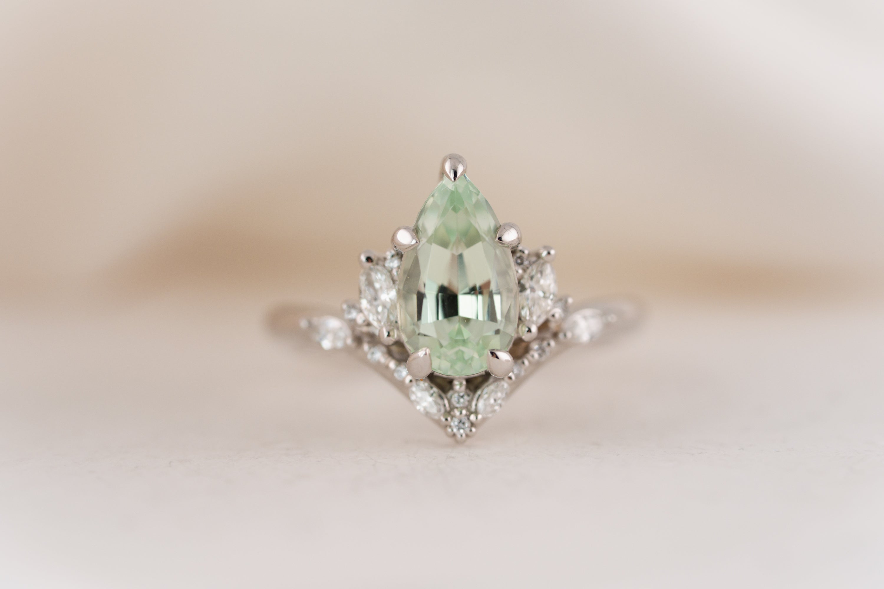 The Aurora Ring | 2.3 CT Pear Mint Blue Tourmaline - Lavender Creek Gems