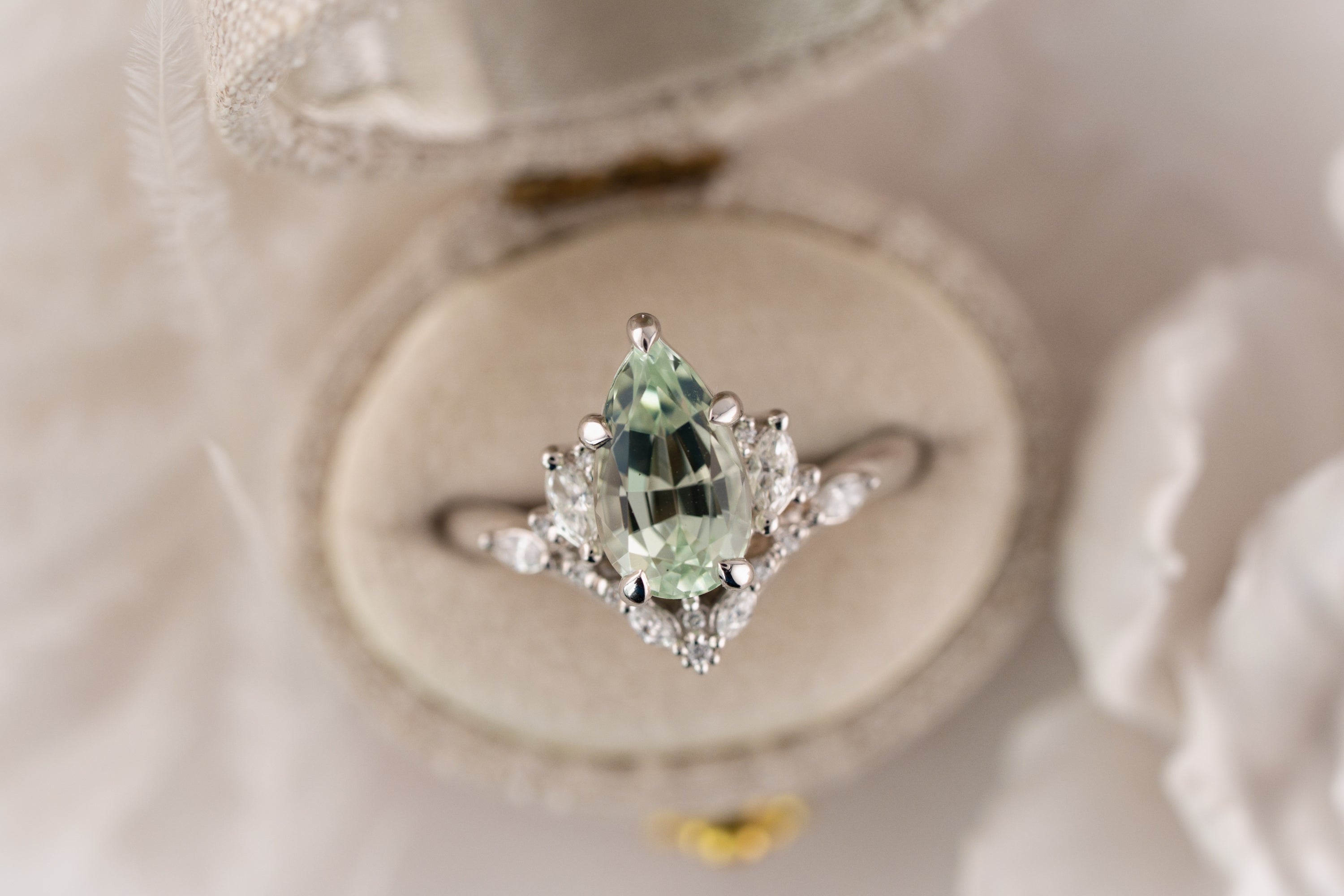 The Aurora Ring | 2.3 CT Pear Mint Blue Tourmaline - Lavender Creek Gems