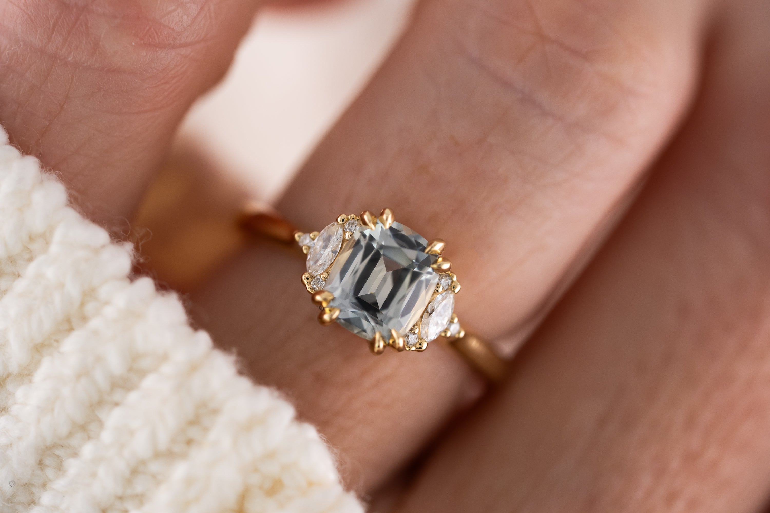 The Maren Ring | 1.87 CT Cushion Light Green Sapphire