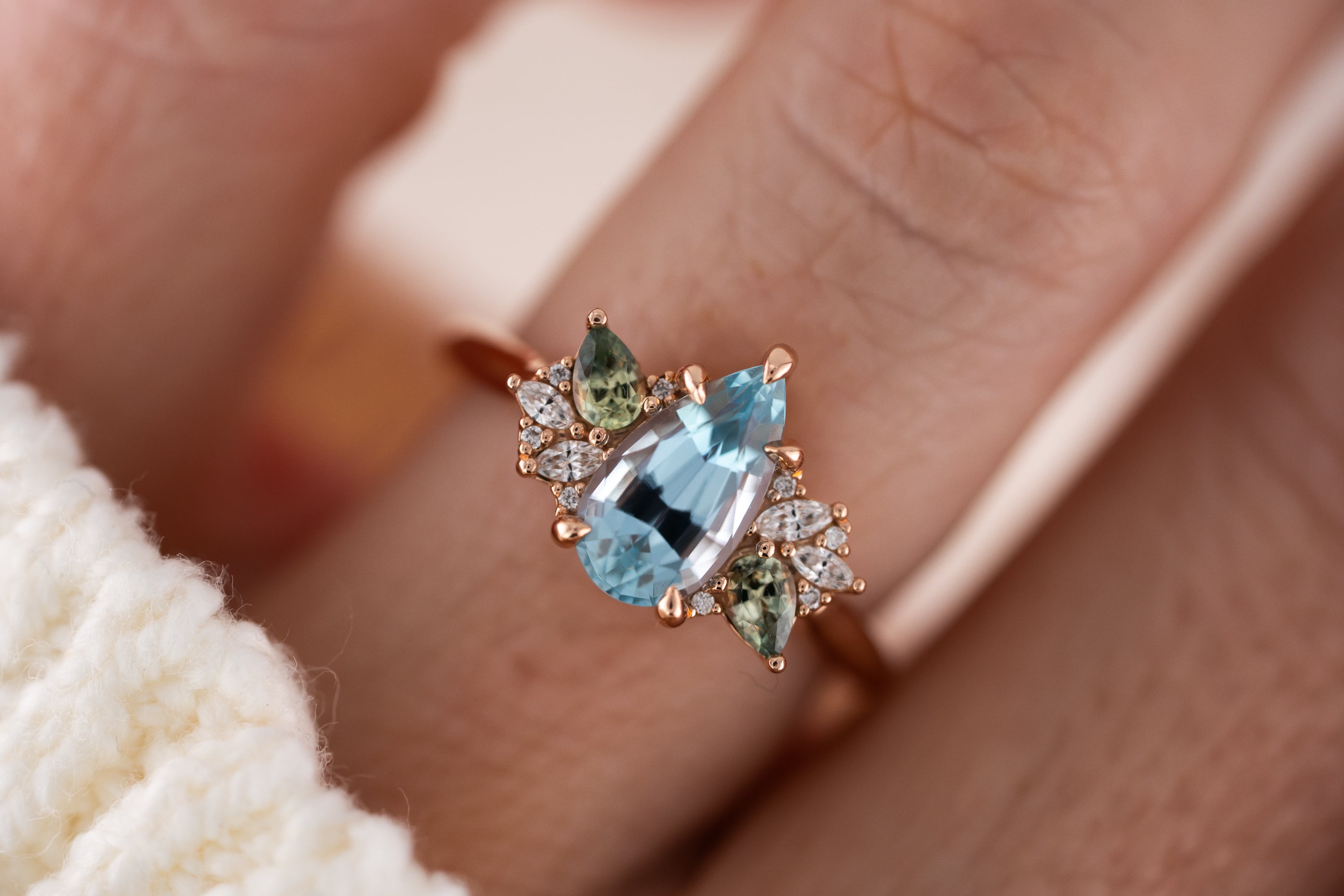 The Fleur Ring | 1.5 CT Pear Aquamarine