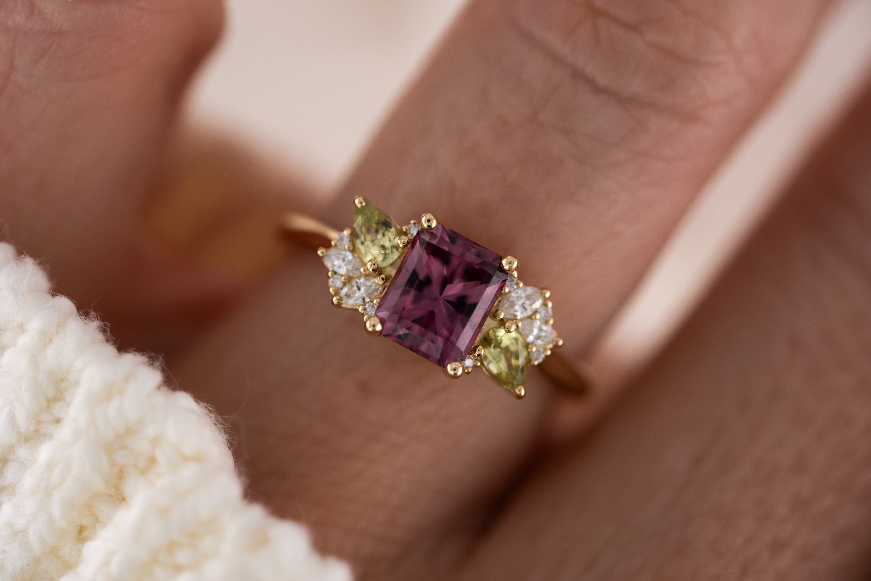 The Fleur Ring | 1.58 CT Radiant Pink Garnet