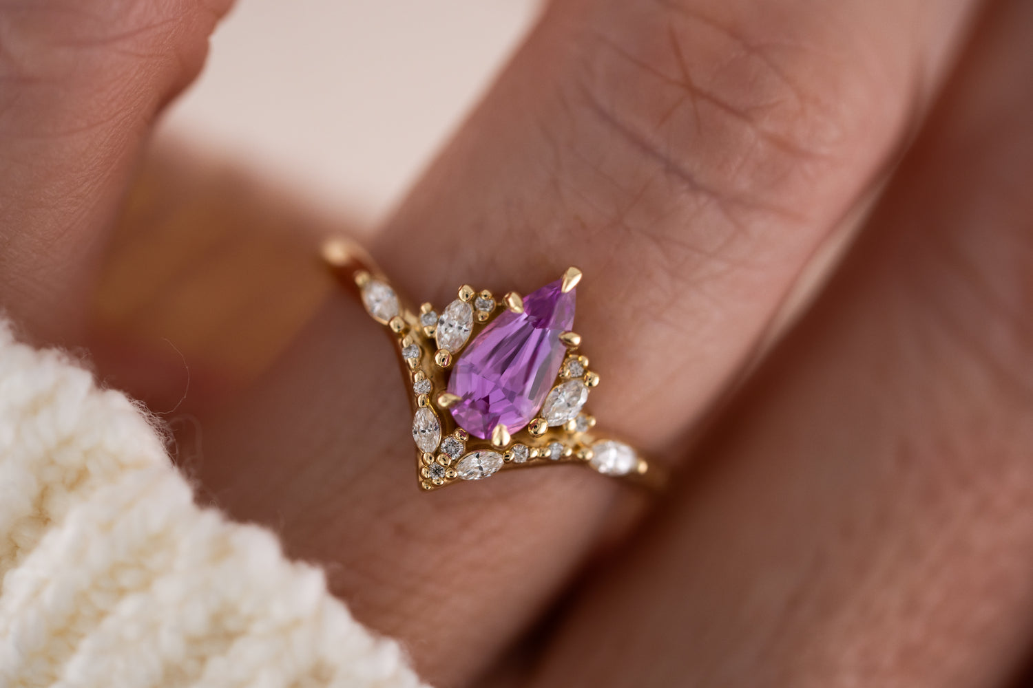 The Aurora Ring | 0.9 CT Pear Pink Sapphire - Lavender Creek Gems