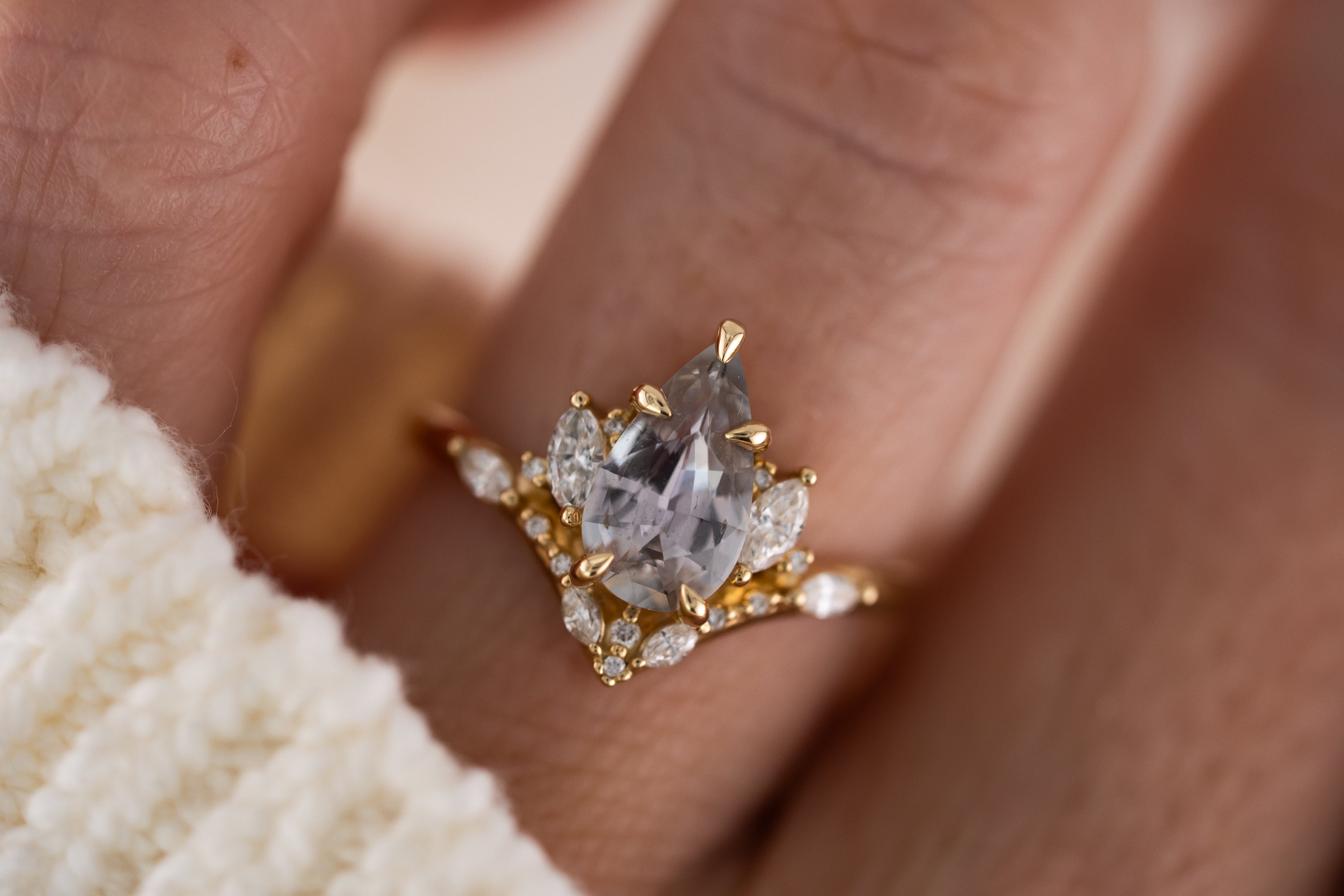 The Aurora Ring | 1.48 CT Pear Steel Sapphire