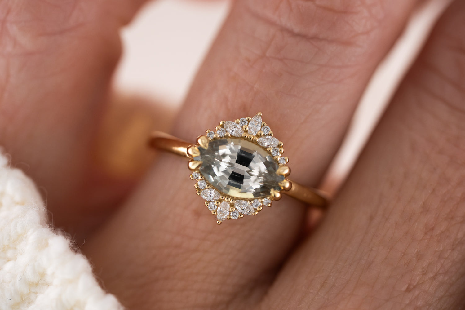 The Comtesse Ring | 1.83 CT Marquise Light Green Sapphire - Lavender Creek Gems