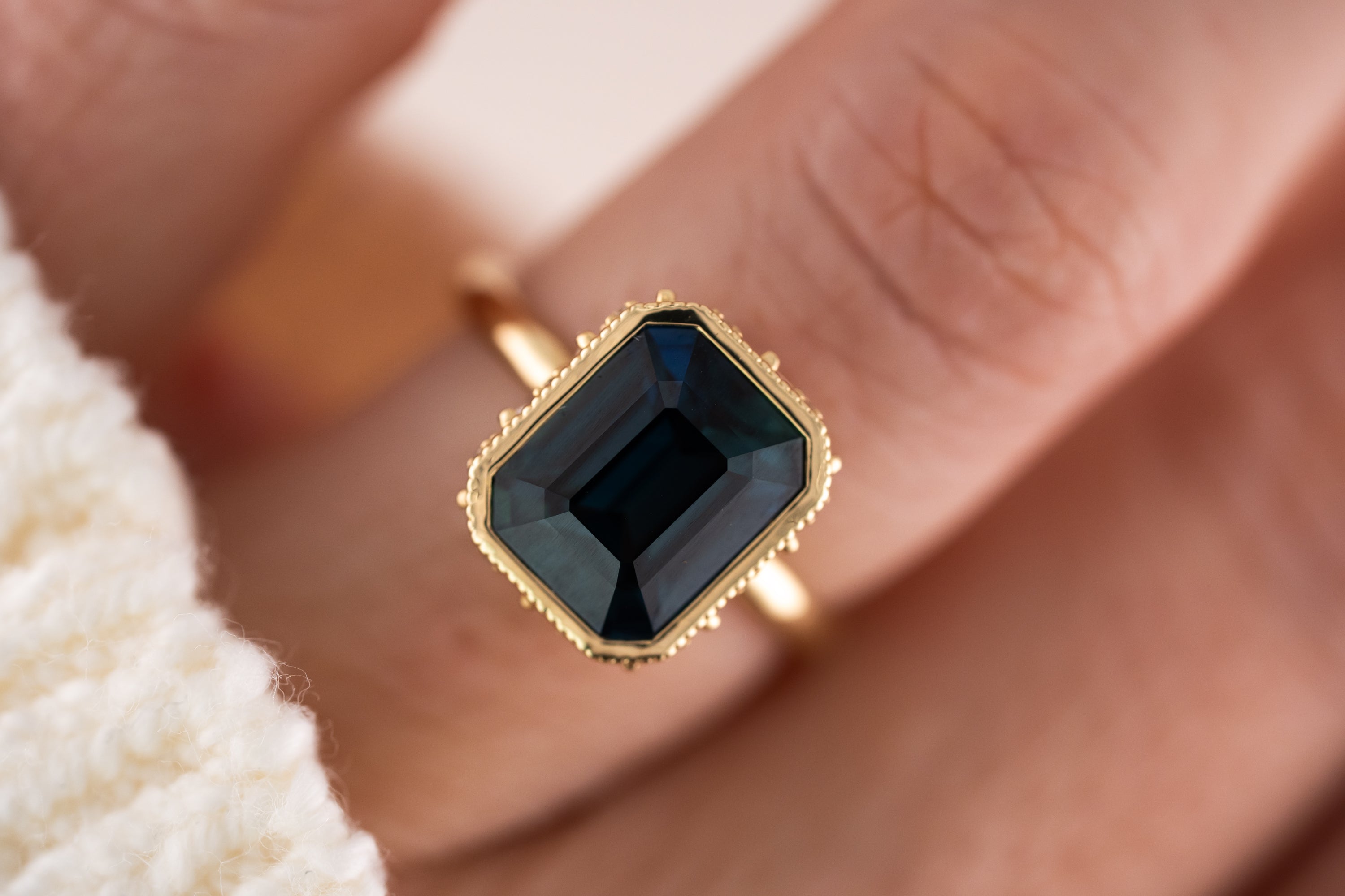 The Sitara Ring | 5.53 CT Emerald Cut Teal Sapphire