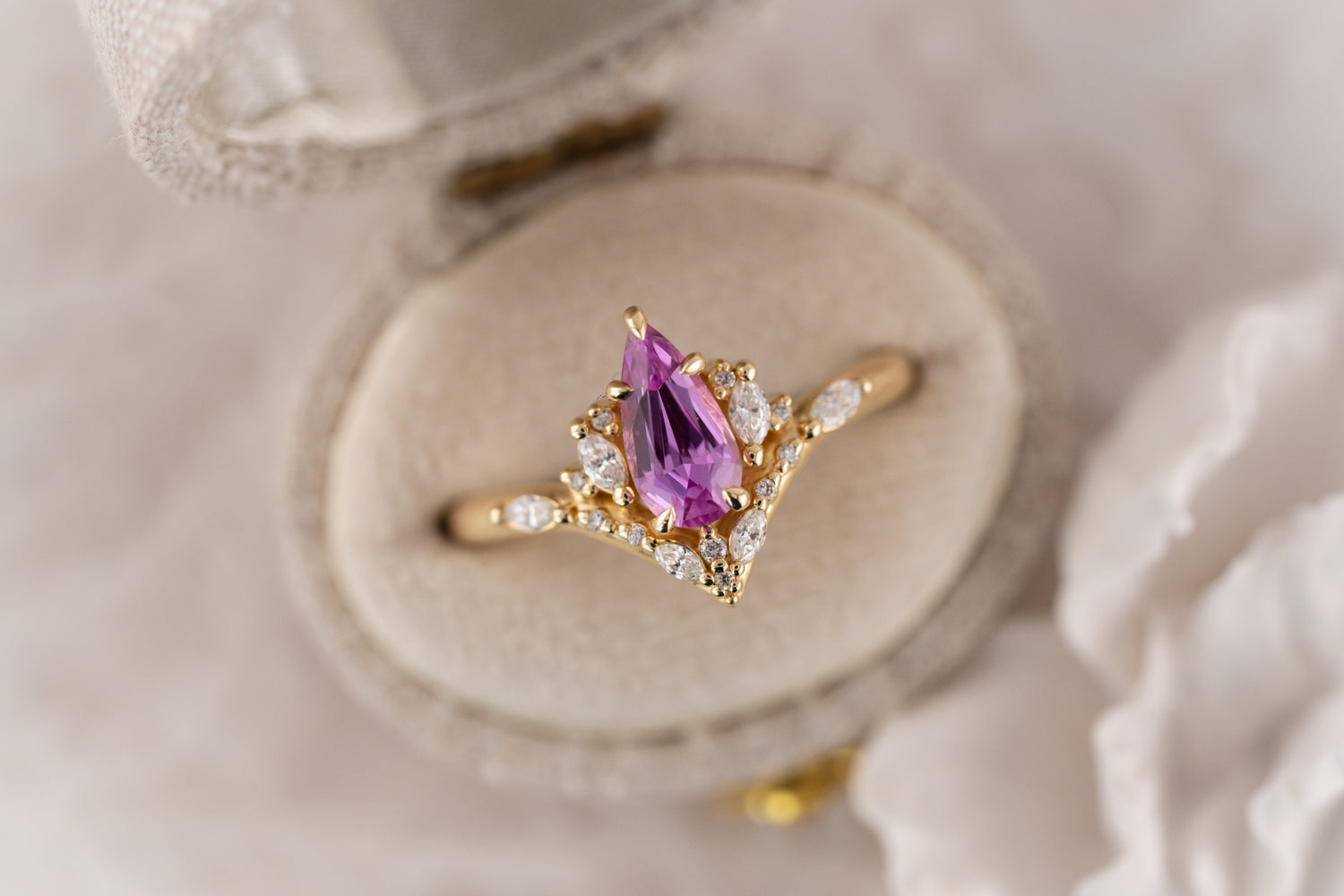 The Aurora Ring | 0.9 CT Pear Pink Sapphire - Lavender Creek Gems