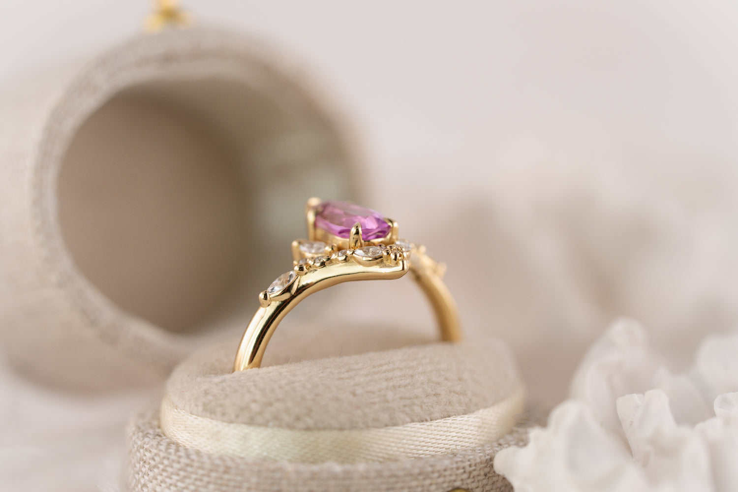 The Aurora Ring | 0.9 CT Pear Pink Sapphire - Lavender Creek Gems