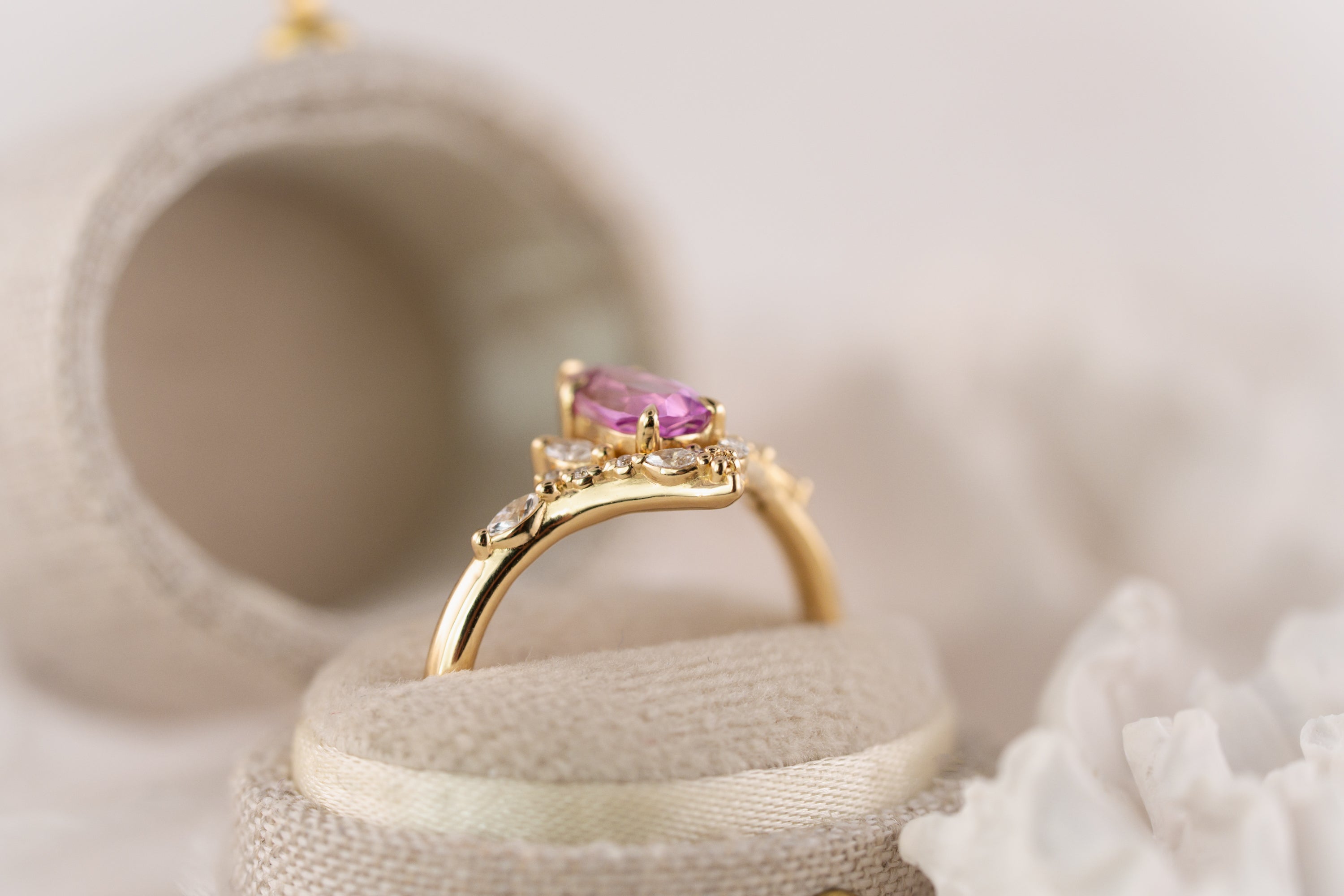 The Aurora Ring | 0.9 CT Pear Pink Sapphire - Lavender Creek Gems