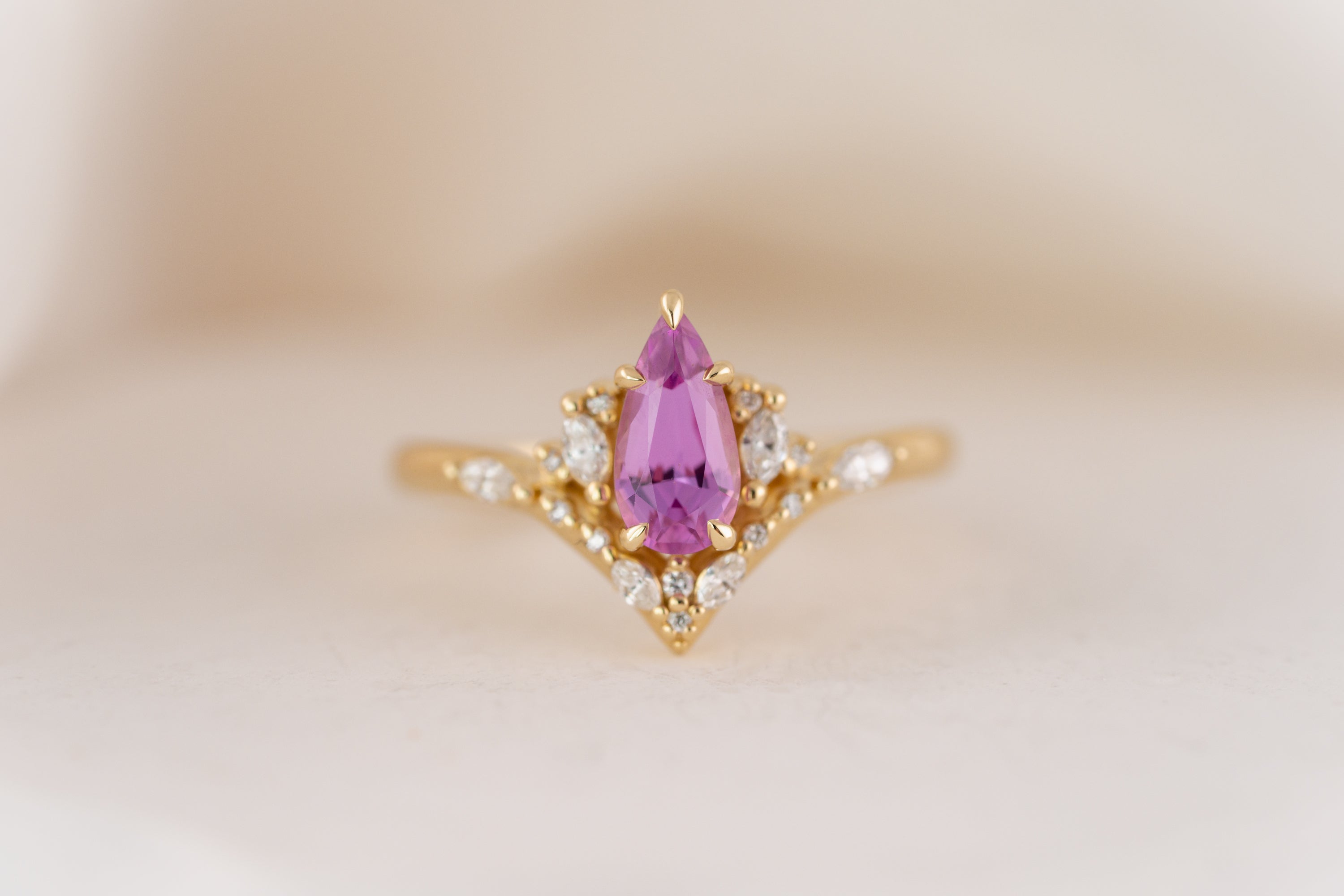 The Aurora Ring | 0.9 CT Pear Pink Sapphire - Lavender Creek Gems