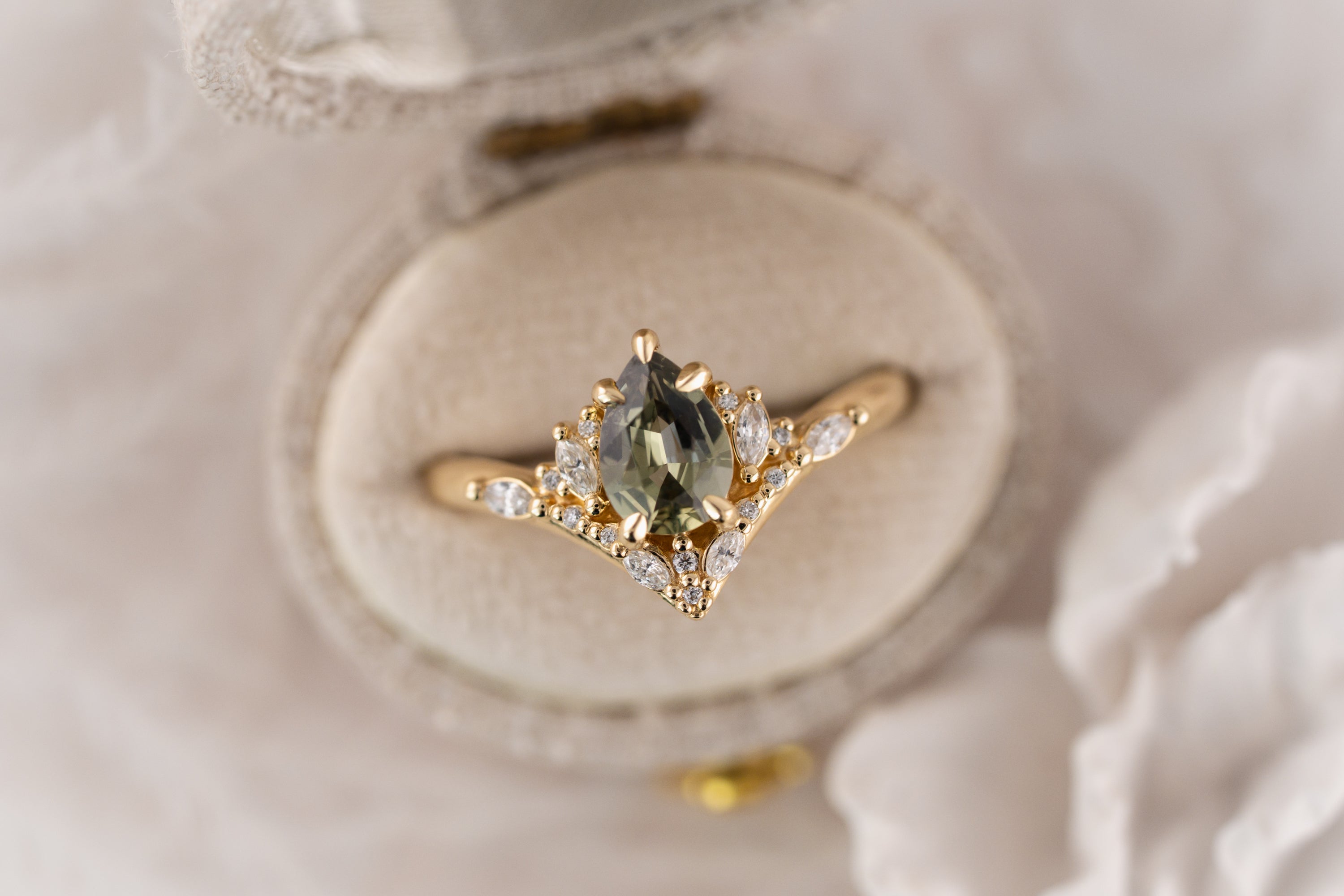 The Aurora Ring | 0.98 CT Pear Green Sapphire