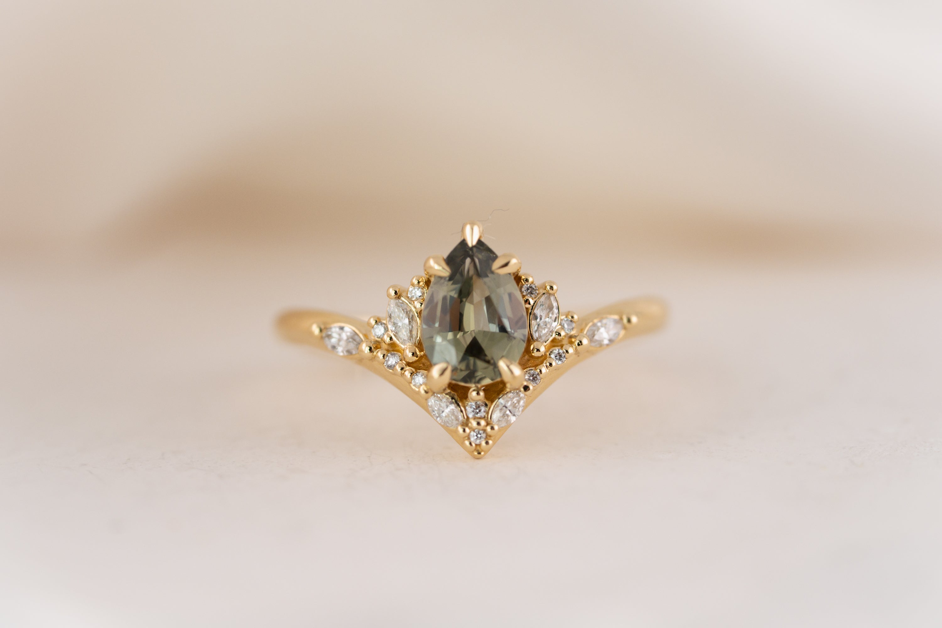 The Aurora Ring | 0.98 CT Pear Green Sapphire
