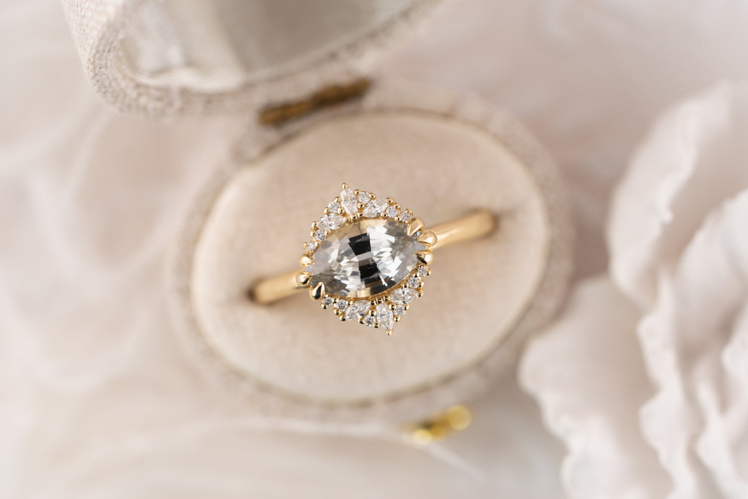 The Comtesse Ring | 1.83 CT Marquise Light Green Sapphire - Lavender Creek Gems
