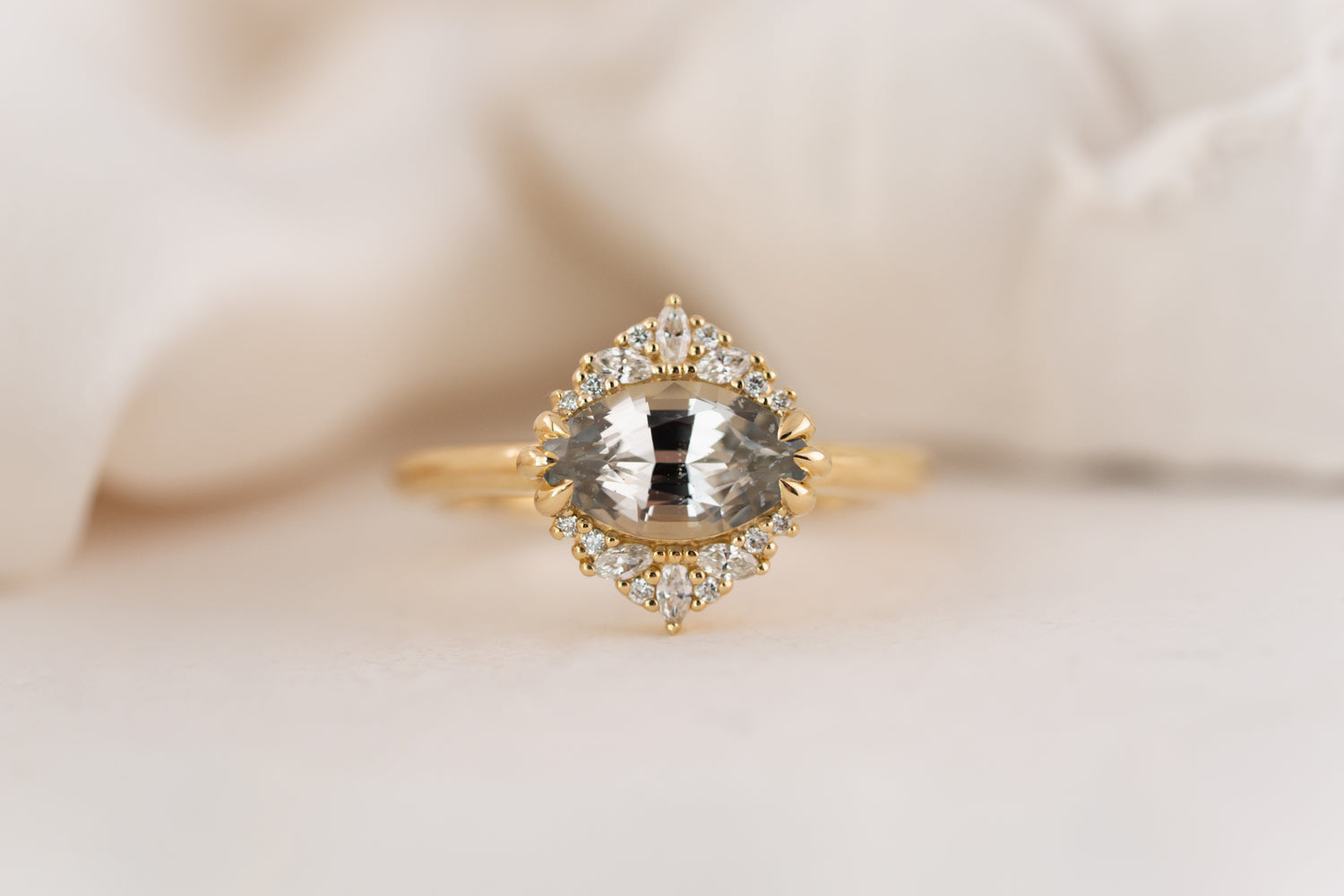 The Comtesse Ring | 1.83 CT Marquise Light Green Sapphire - Lavender Creek Gems