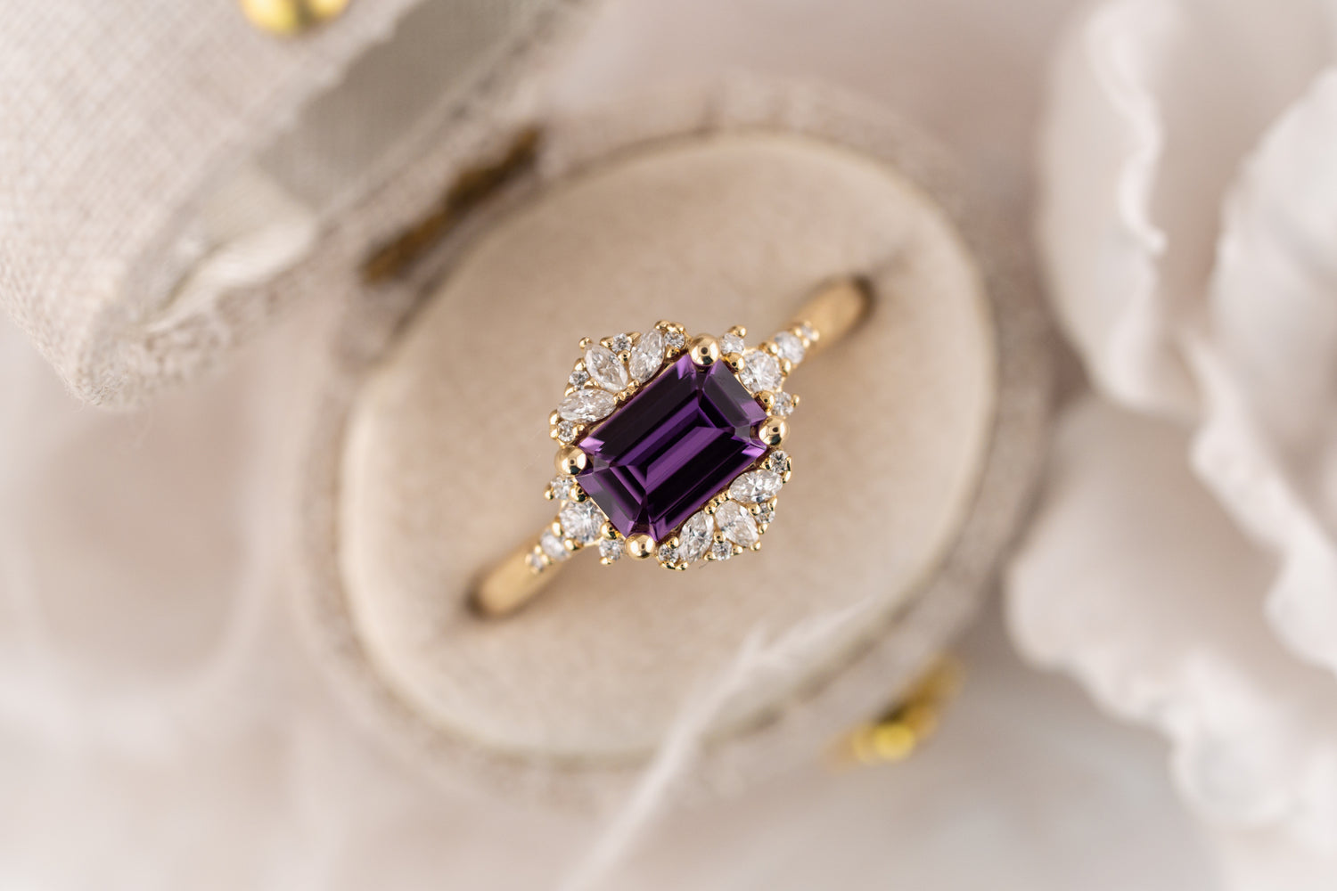 The Comtesse Ring | 1.15 CT Emerald Cut Royal Purple Sapphire - Lavender Creek Gems