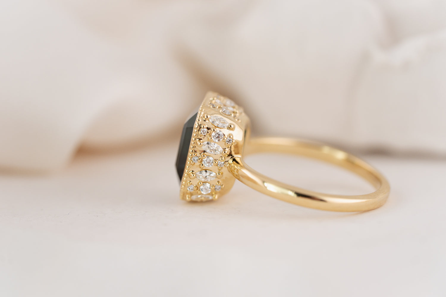 The Sitara Ring | 5.53 CT Emerald Cut Teal Sapphire - Lavender Creek Gems