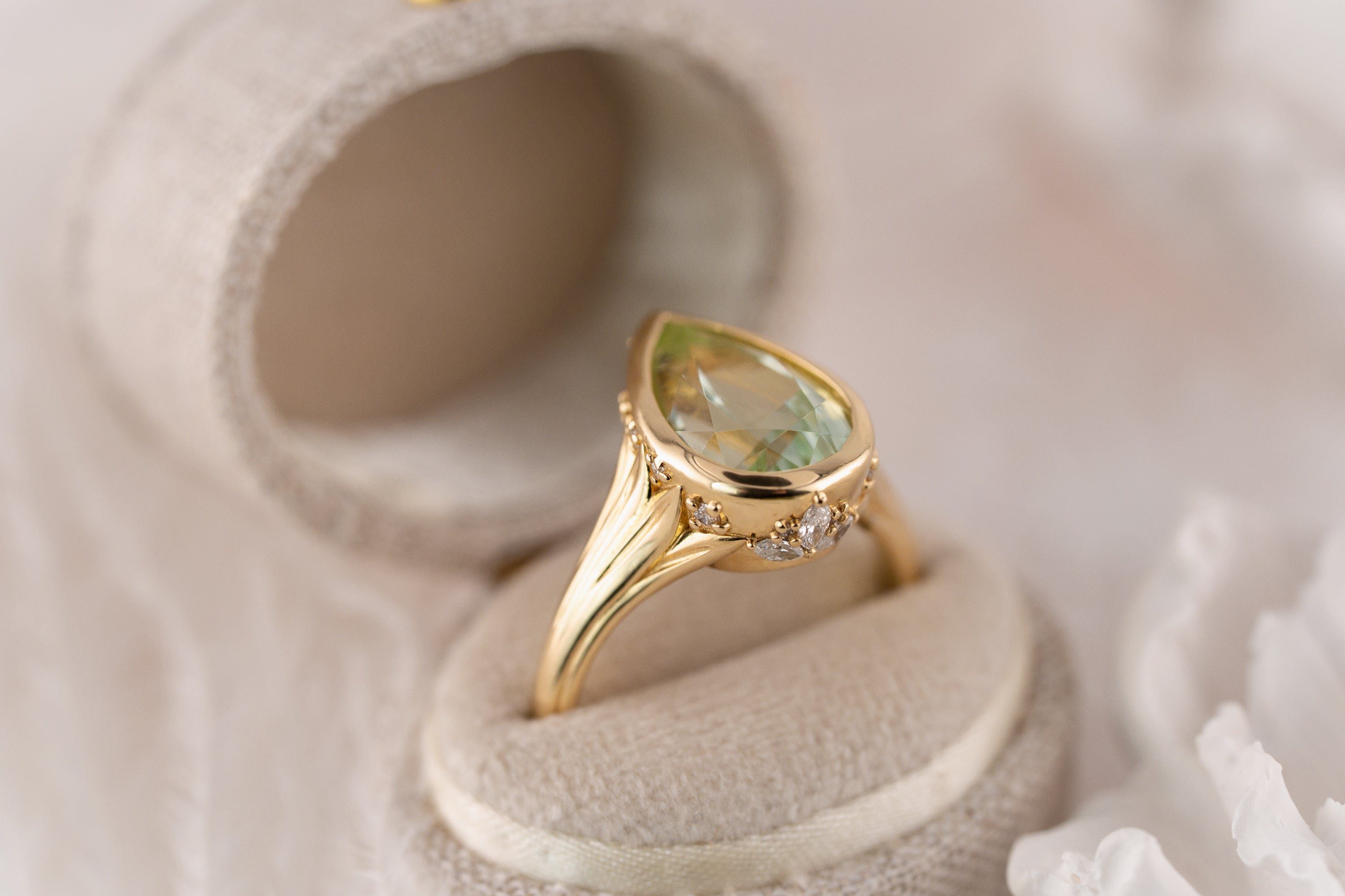 The Nightbloom Ring | 4.08 CT Pear Mint Green Tourmaline