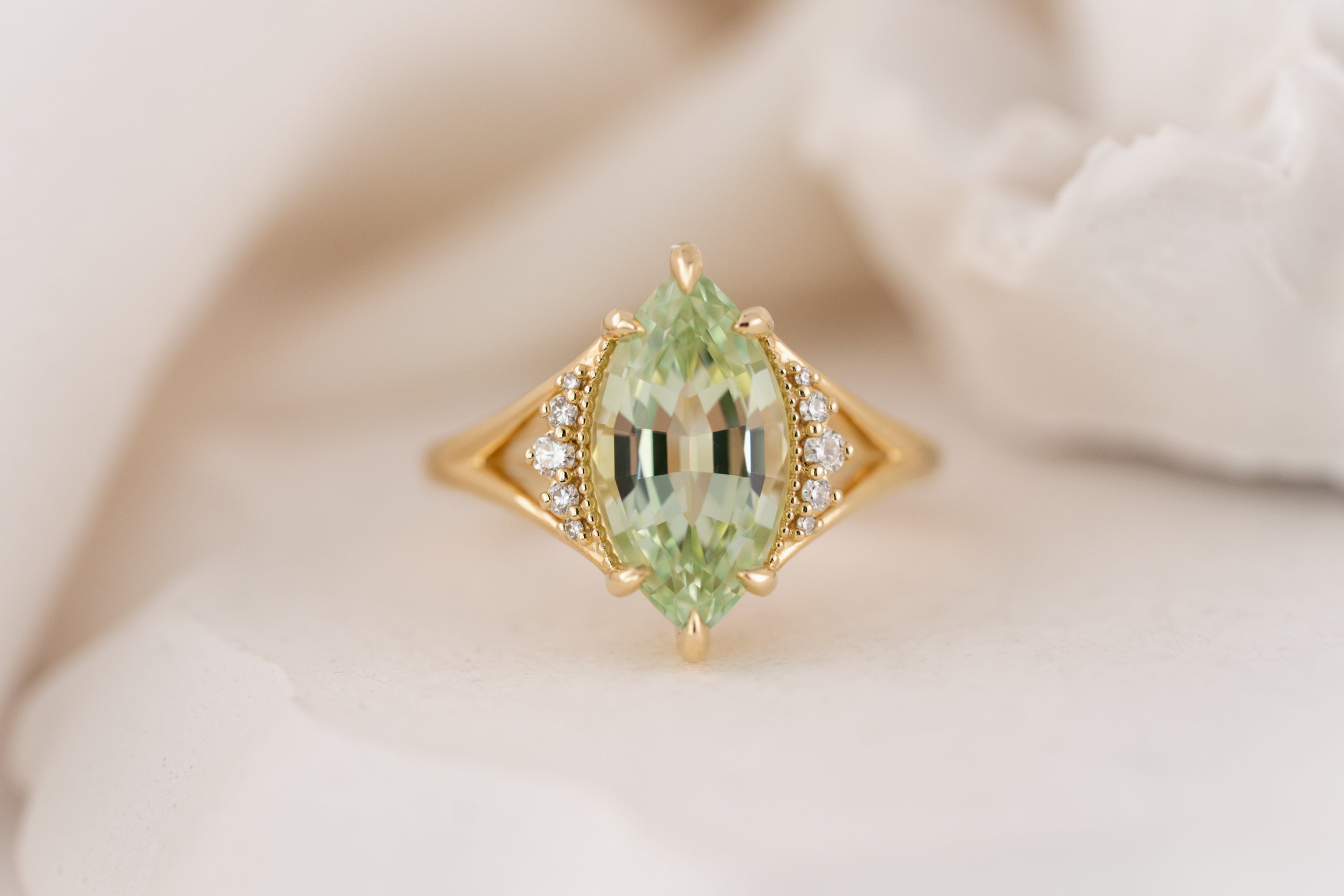 The Serendipity Ring | 3.5 CT Marquise Mint Green Tourmaline - Lavender Creek Gems
