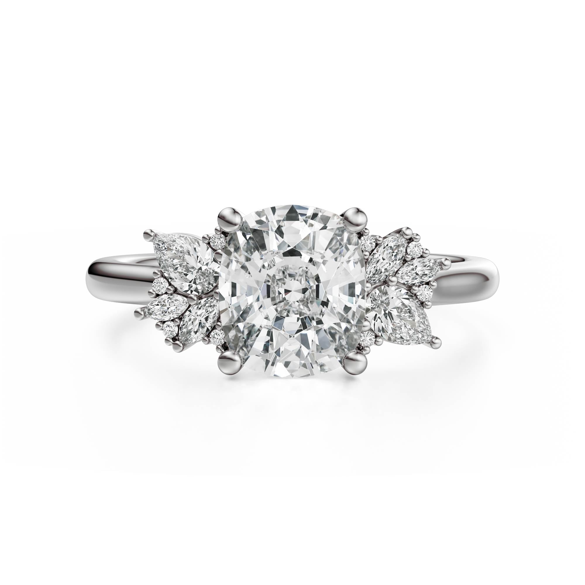 The Diamond Fleur Ring | Elongated Cushion | Setting Only - Lavender Creek Gems