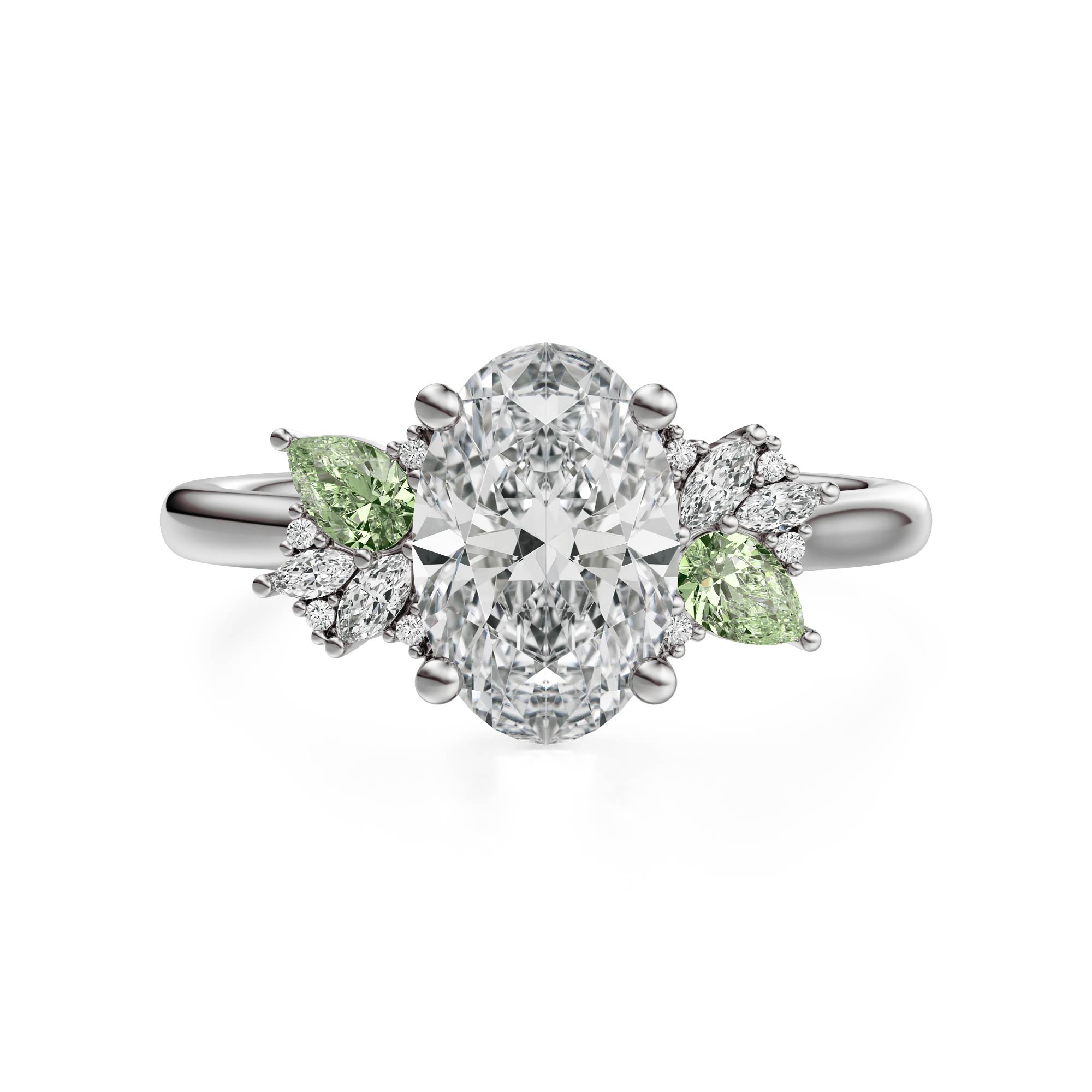 The Fleur Ring | Oval | Green Sapphire Accents - Lavender Creek Gems