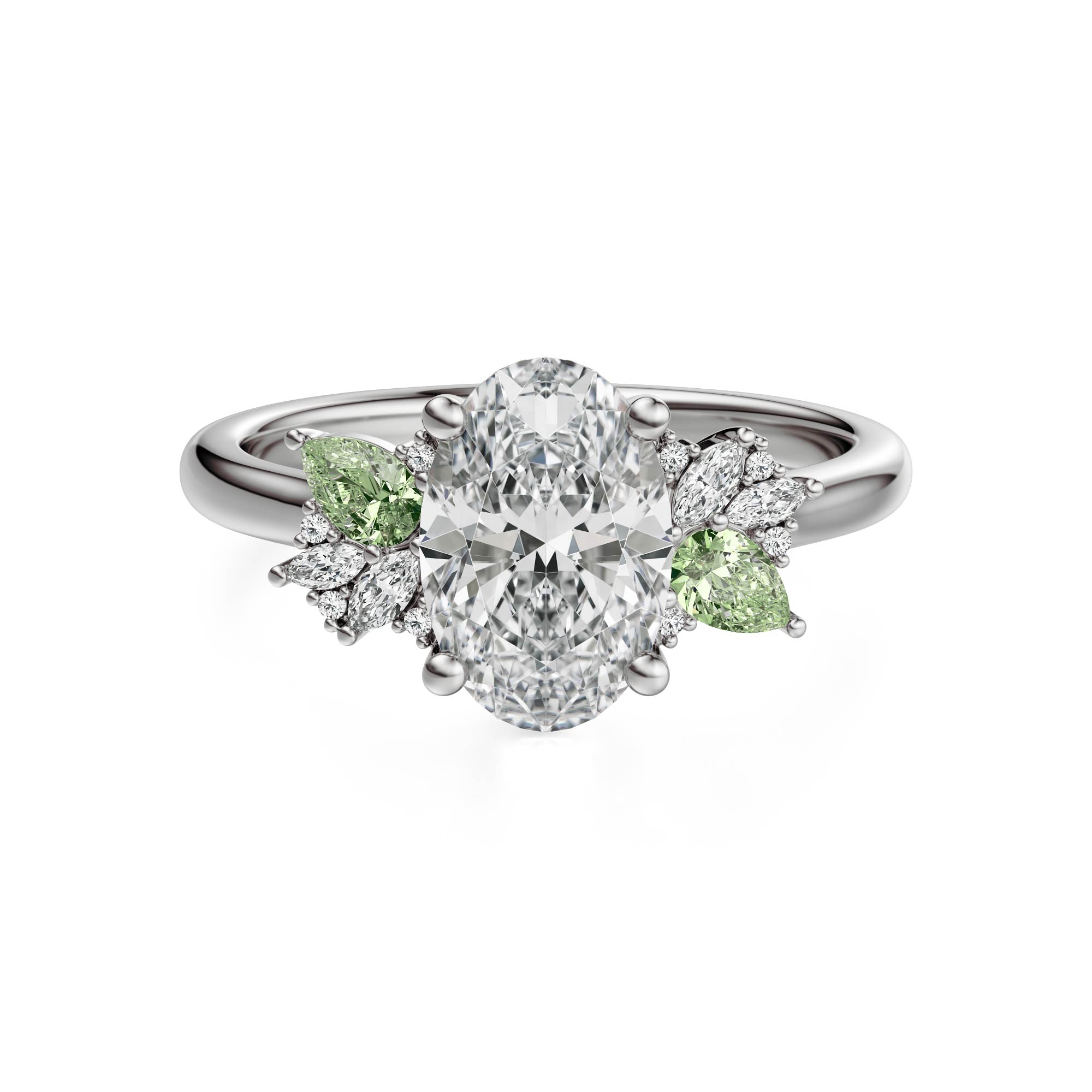 The Fleur Ring | Oval | Green Sapphire Accents - Lavender Creek Gems