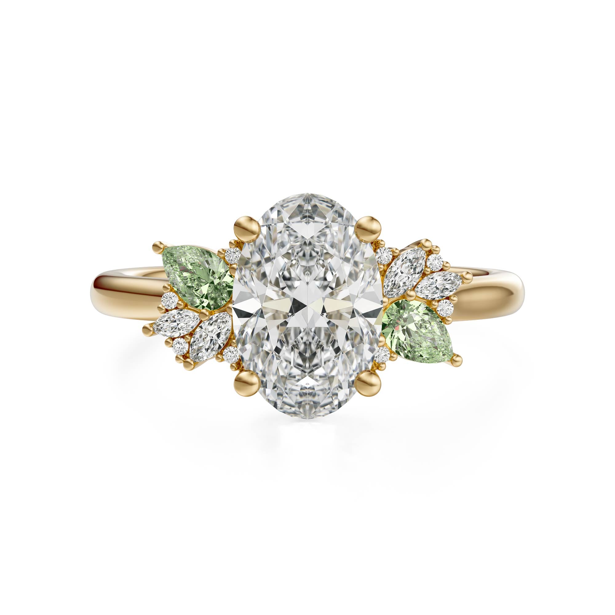 The Fleur Ring | Oval | Green Sapphire Accents - Lavender Creek Gems