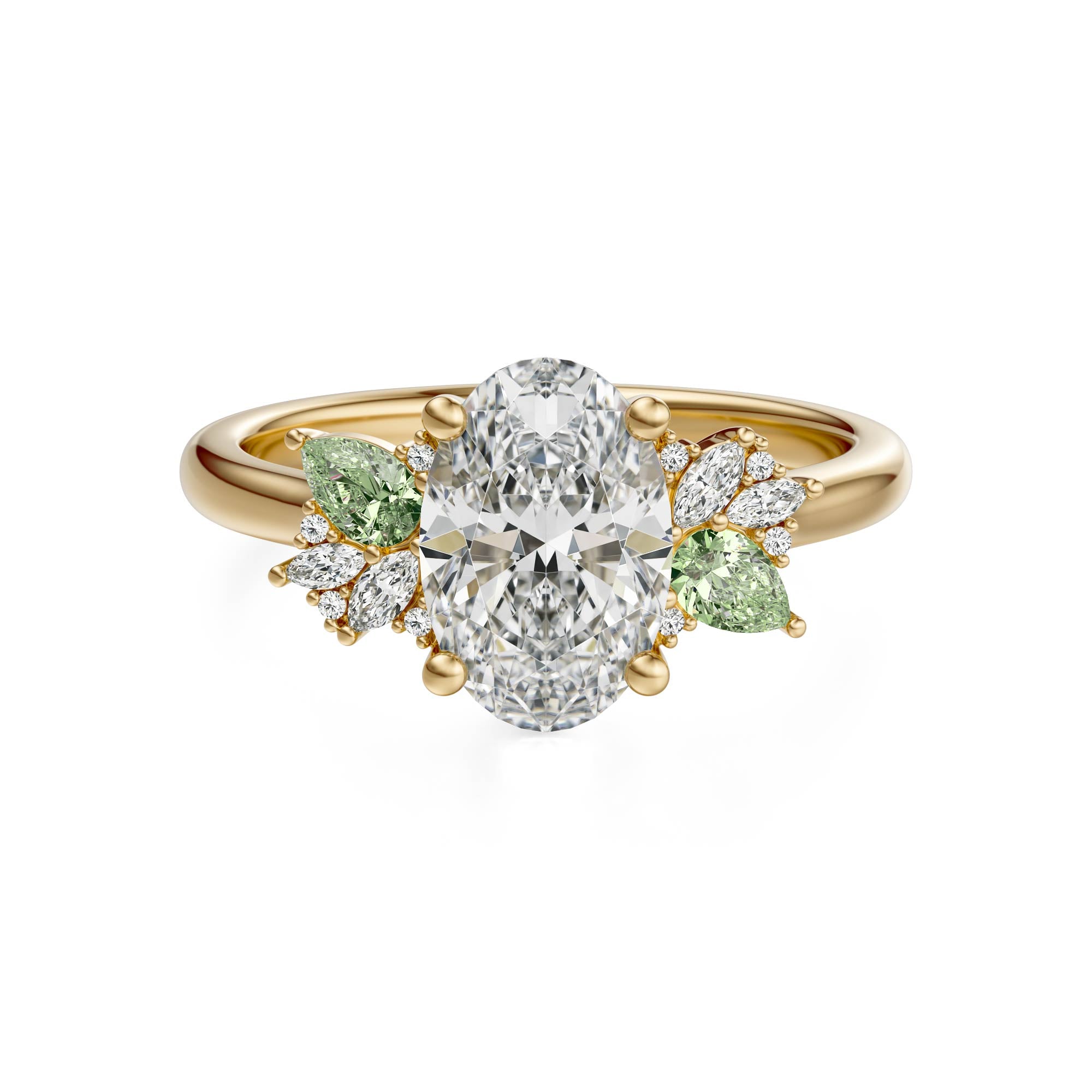 The Fleur Ring | Oval | Green Sapphire Accents - Lavender Creek Gems