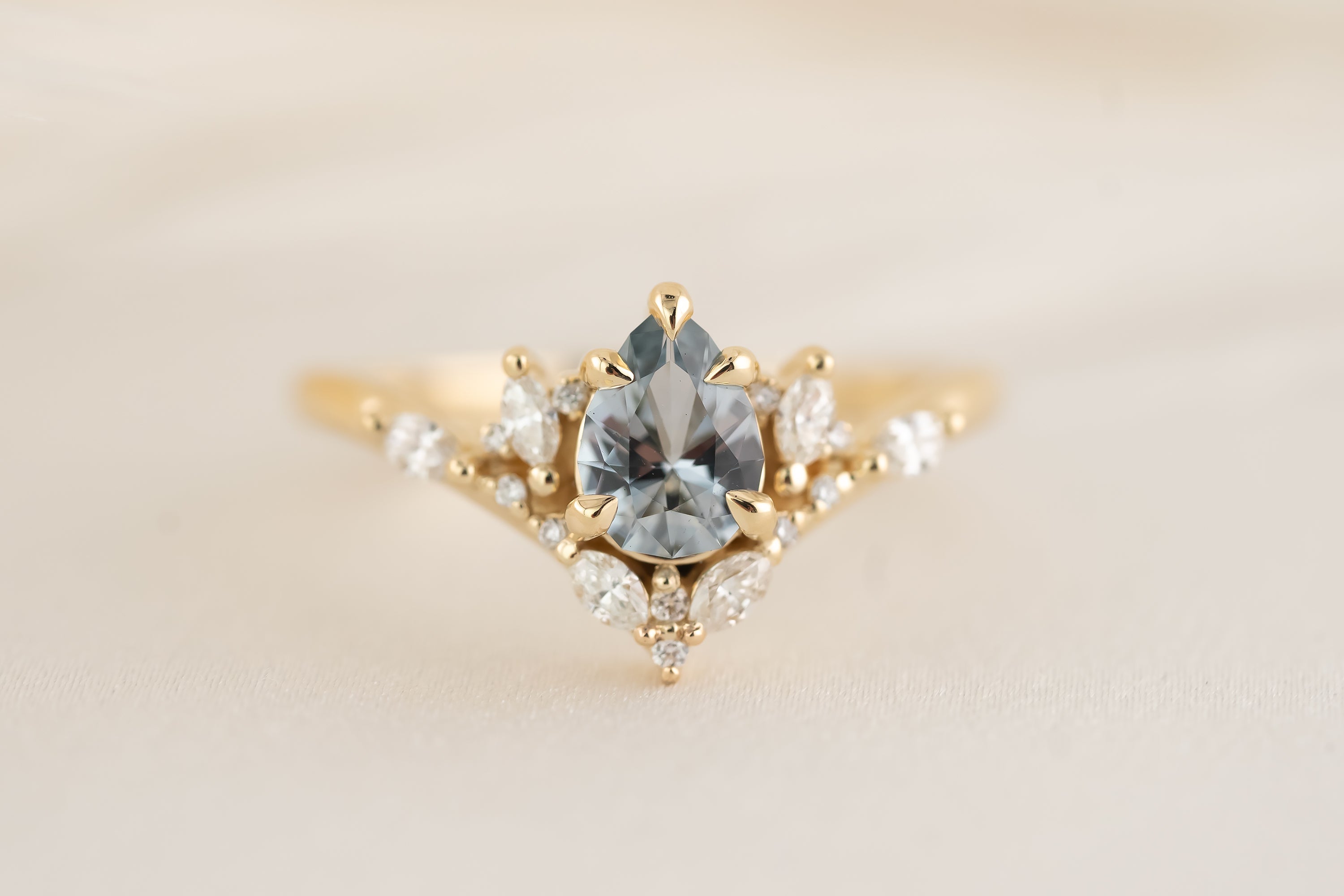 The Aurora Ring - 0.66 CT Pear Light Blue Sapphire - Lavender Creek Gems