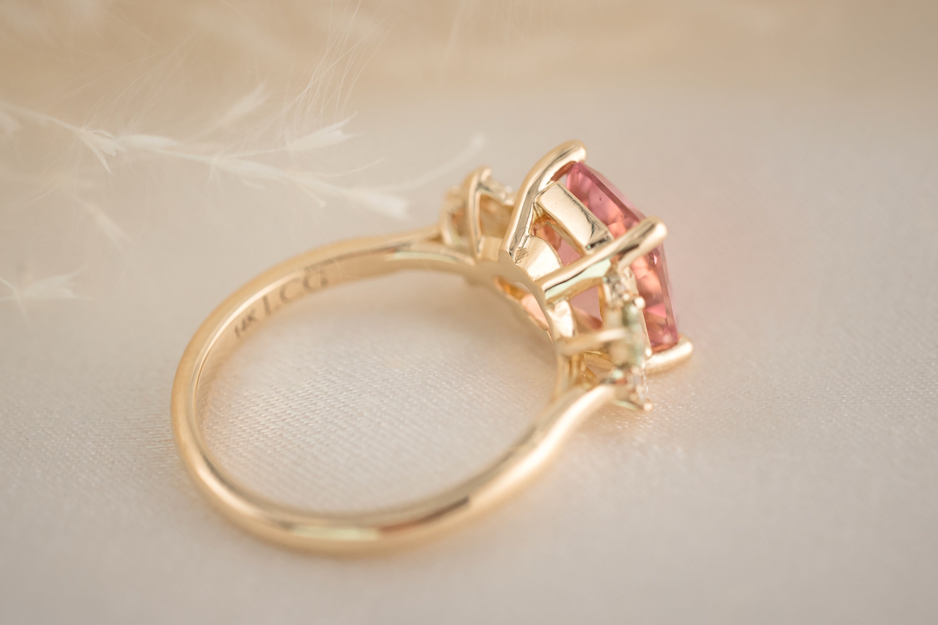 The Fleur 2.42 CT Radiant Cut Pink Tourmaline Ring - Lavender Creek Gems