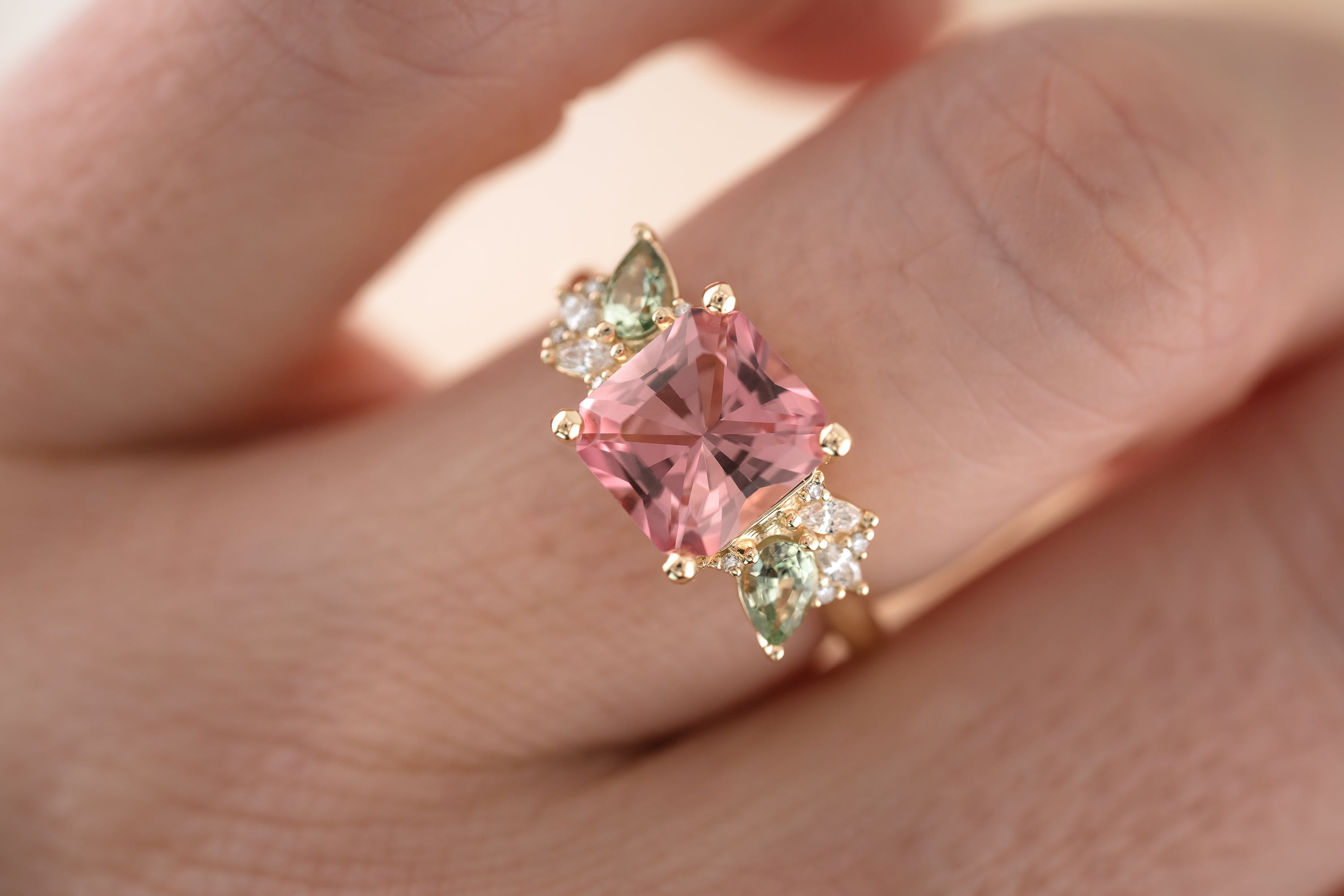 The Fleur 2.42 CT Radiant Cut Pink Tourmaline Ring - Lavender Creek Gems