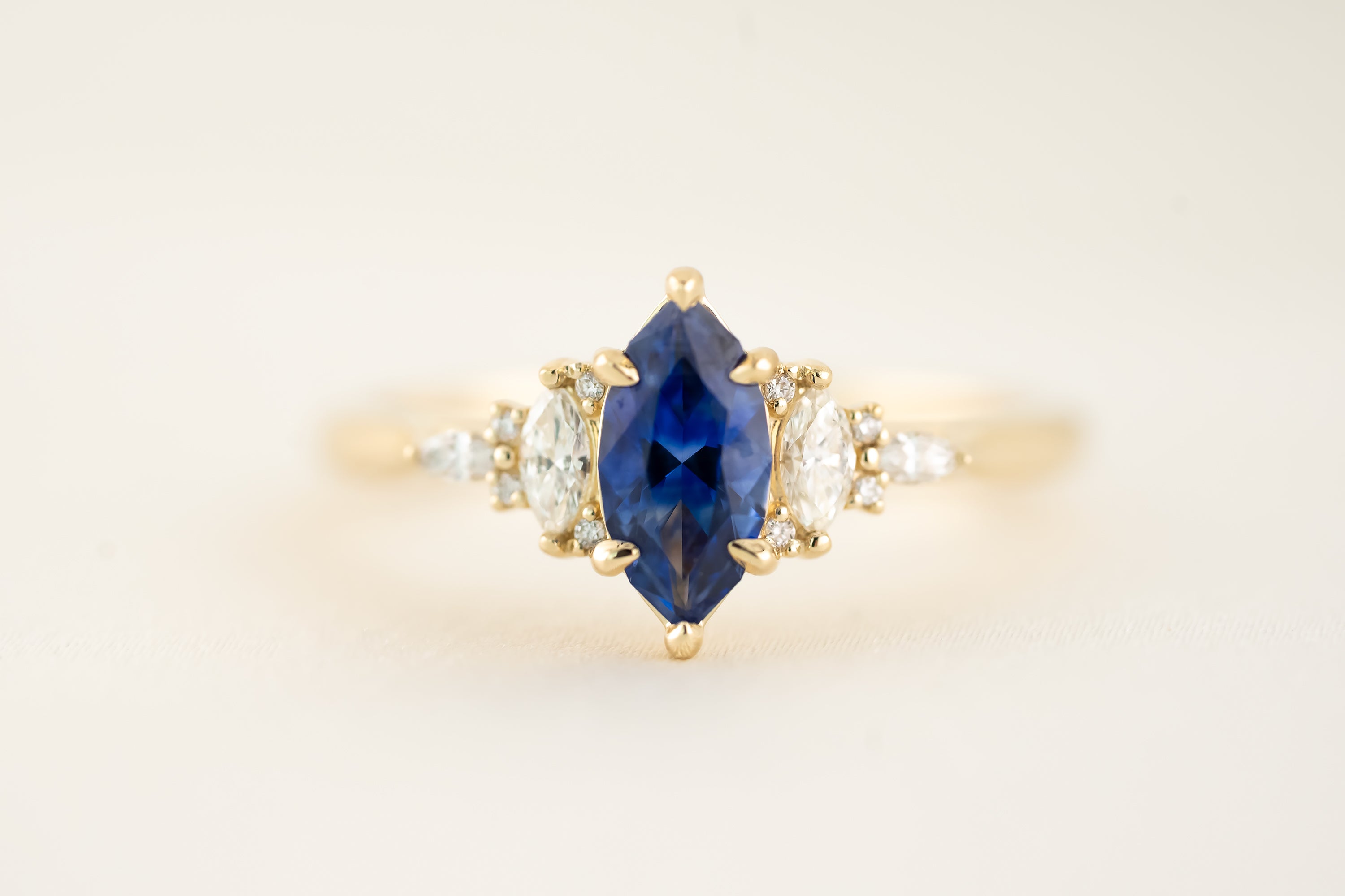 The Maeve - 0.72 CT Marquise Royal Blue Sapphire Ring - Lavender Creek Gems