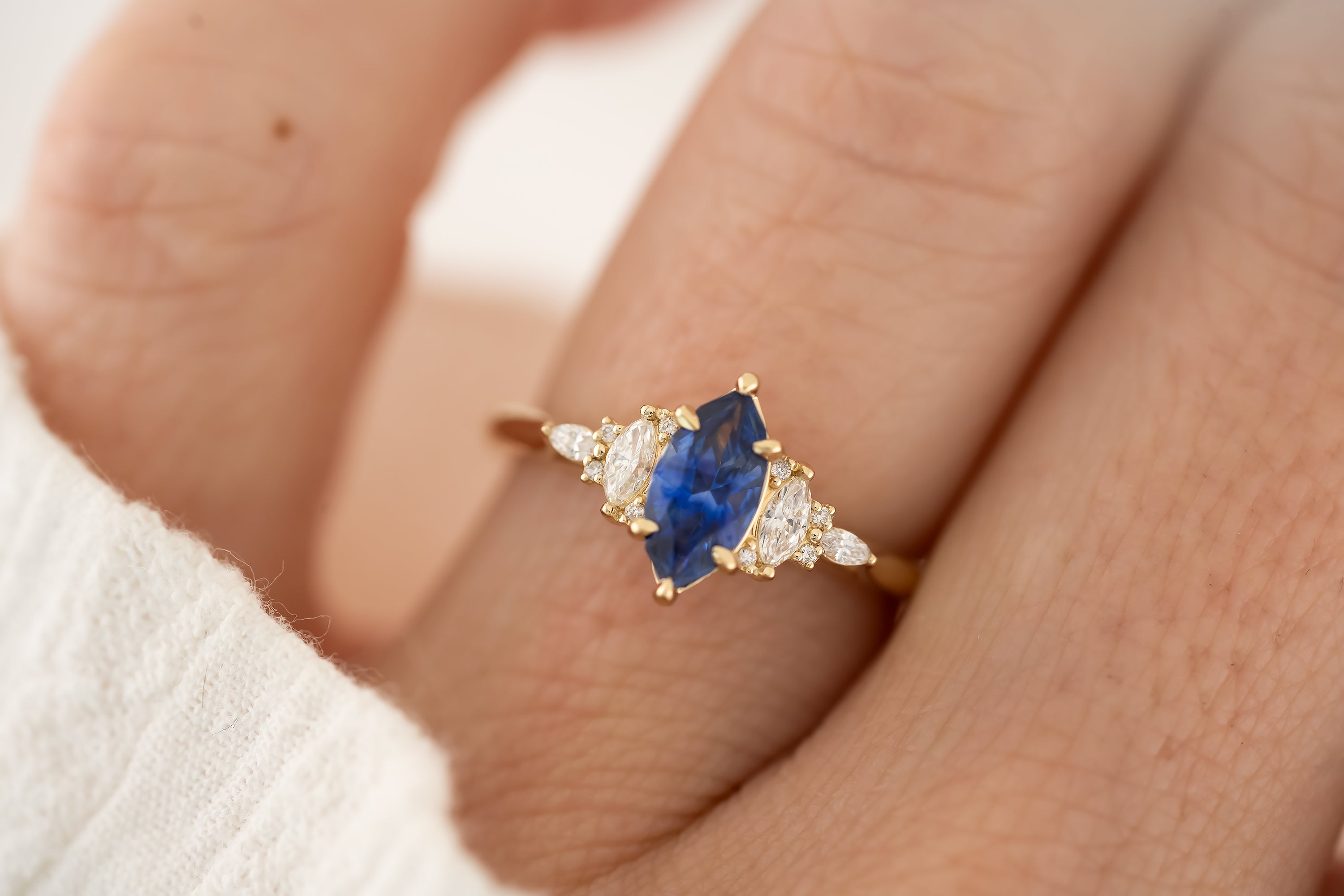 The Maeve - 0.72 CT Marquise Royal Blue Sapphire Ring - Lavender Creek Gems