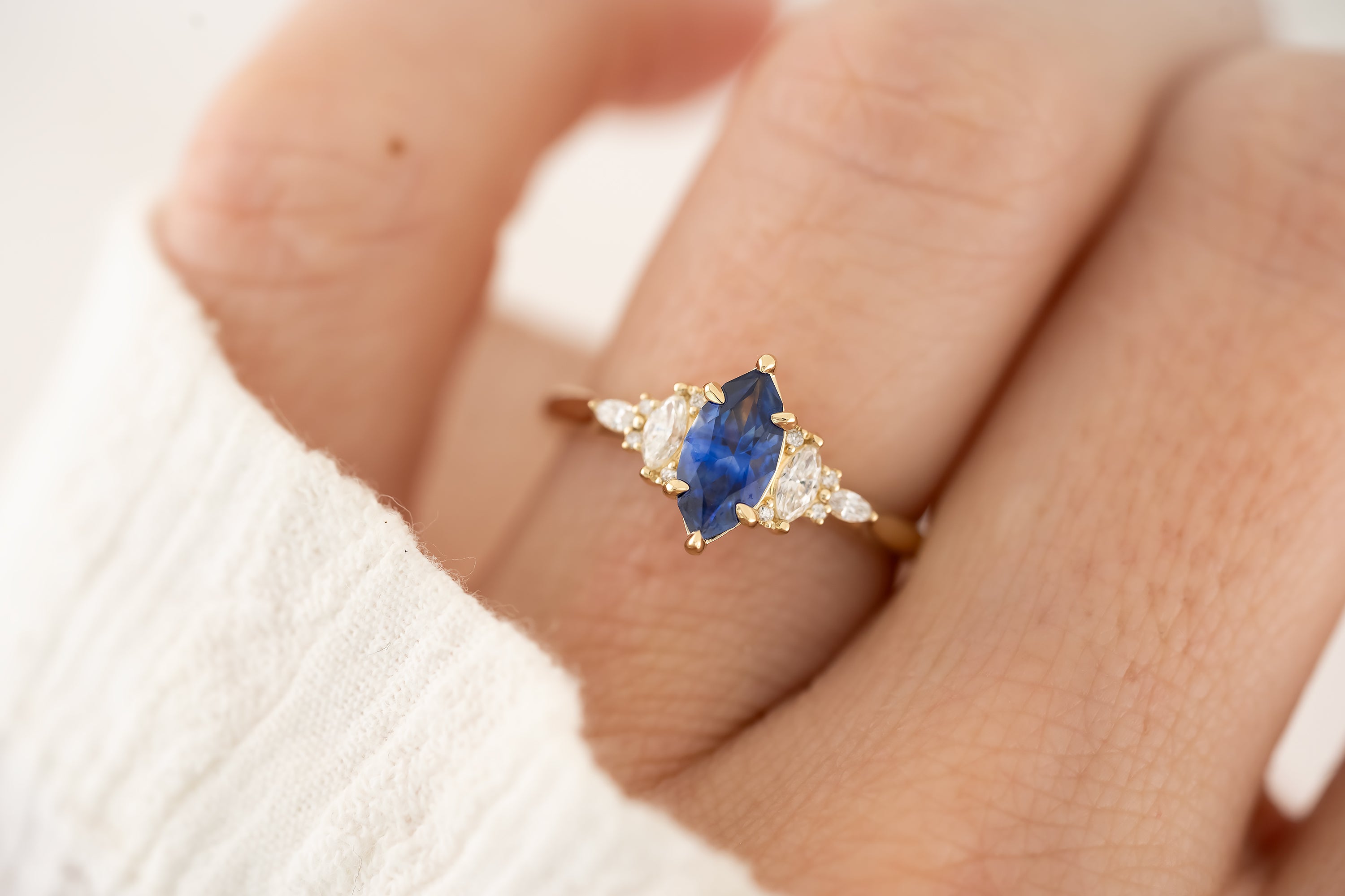 The Maeve - 0.72 CT Marquise Royal Blue Sapphire Ring - Lavender Creek Gems