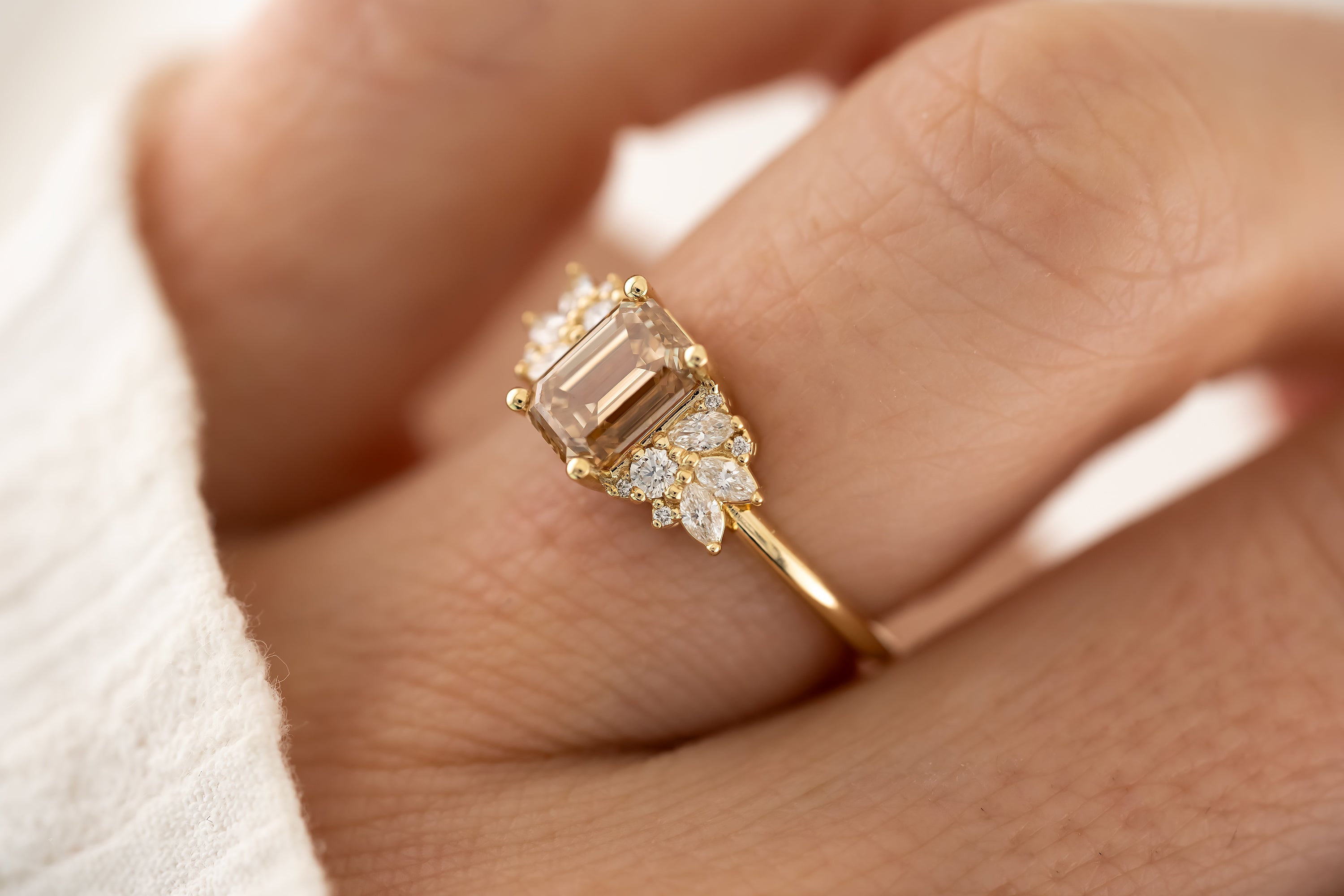 The Rosalie 1.46 CT Emerald Cut Champagne Diamond Ring - Lavender Creek Gems