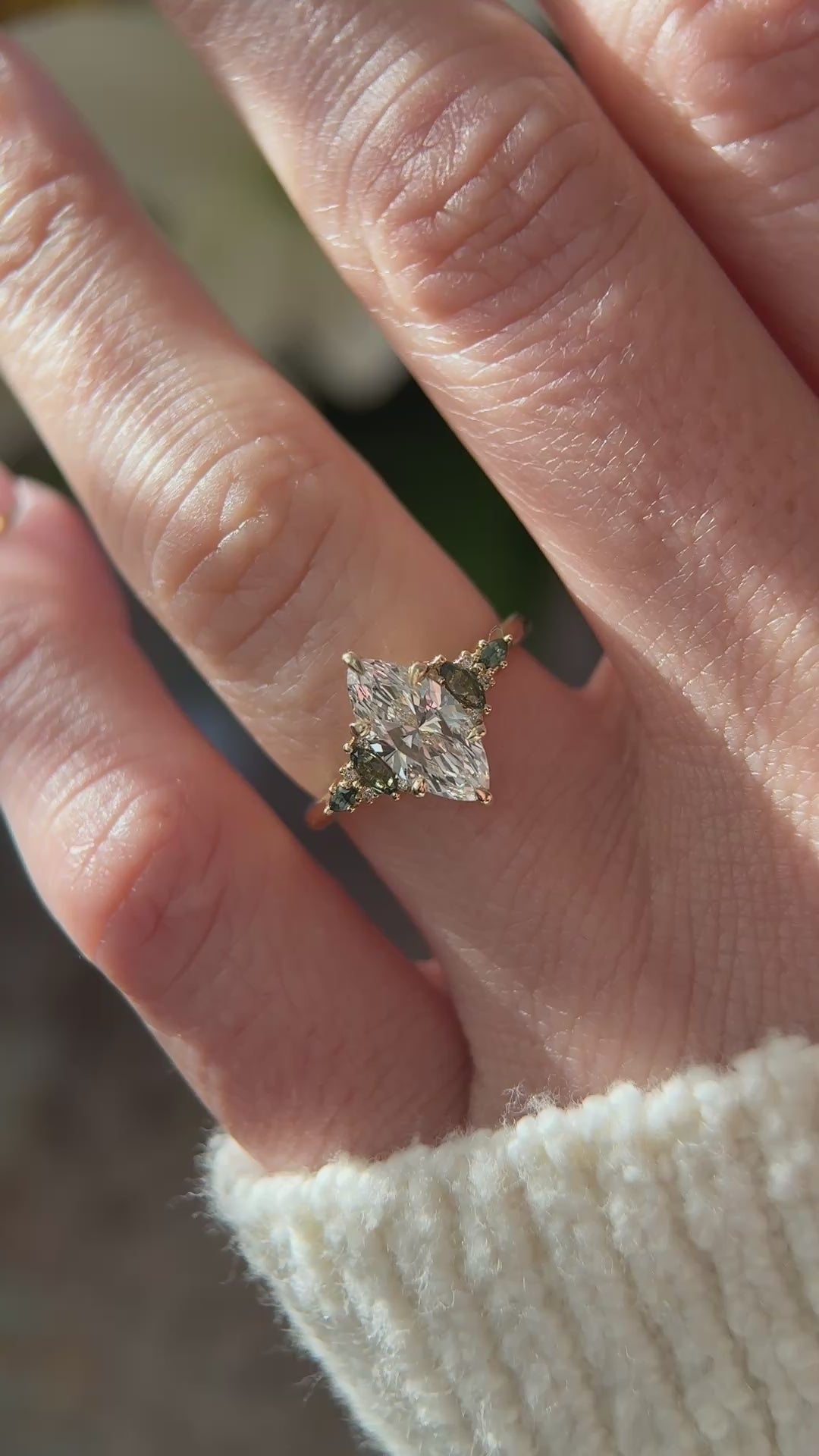 The Maeve Ring | 1.5 CT Marquise Diamond + Dark Green Sapphire