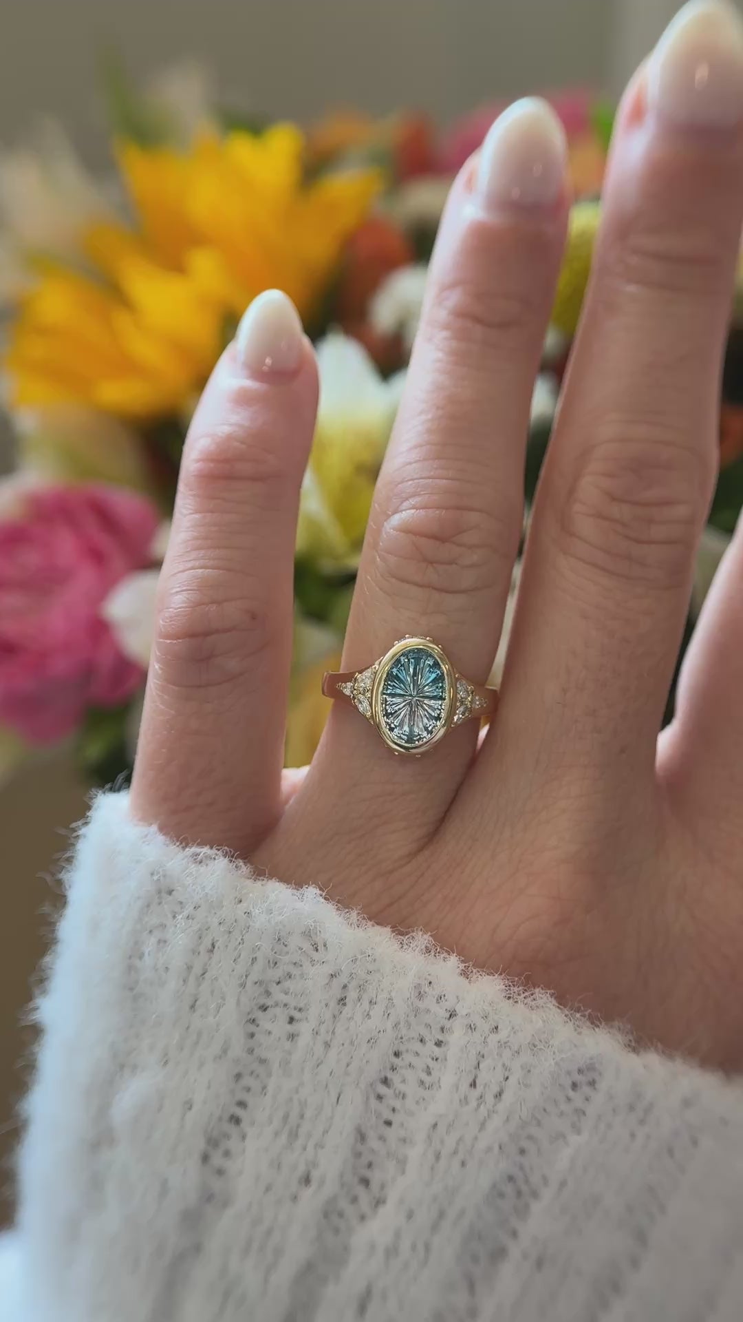 The Daylight Ring | 3.15 CT Oval Starbrite™ Bicolor Blue Zircon