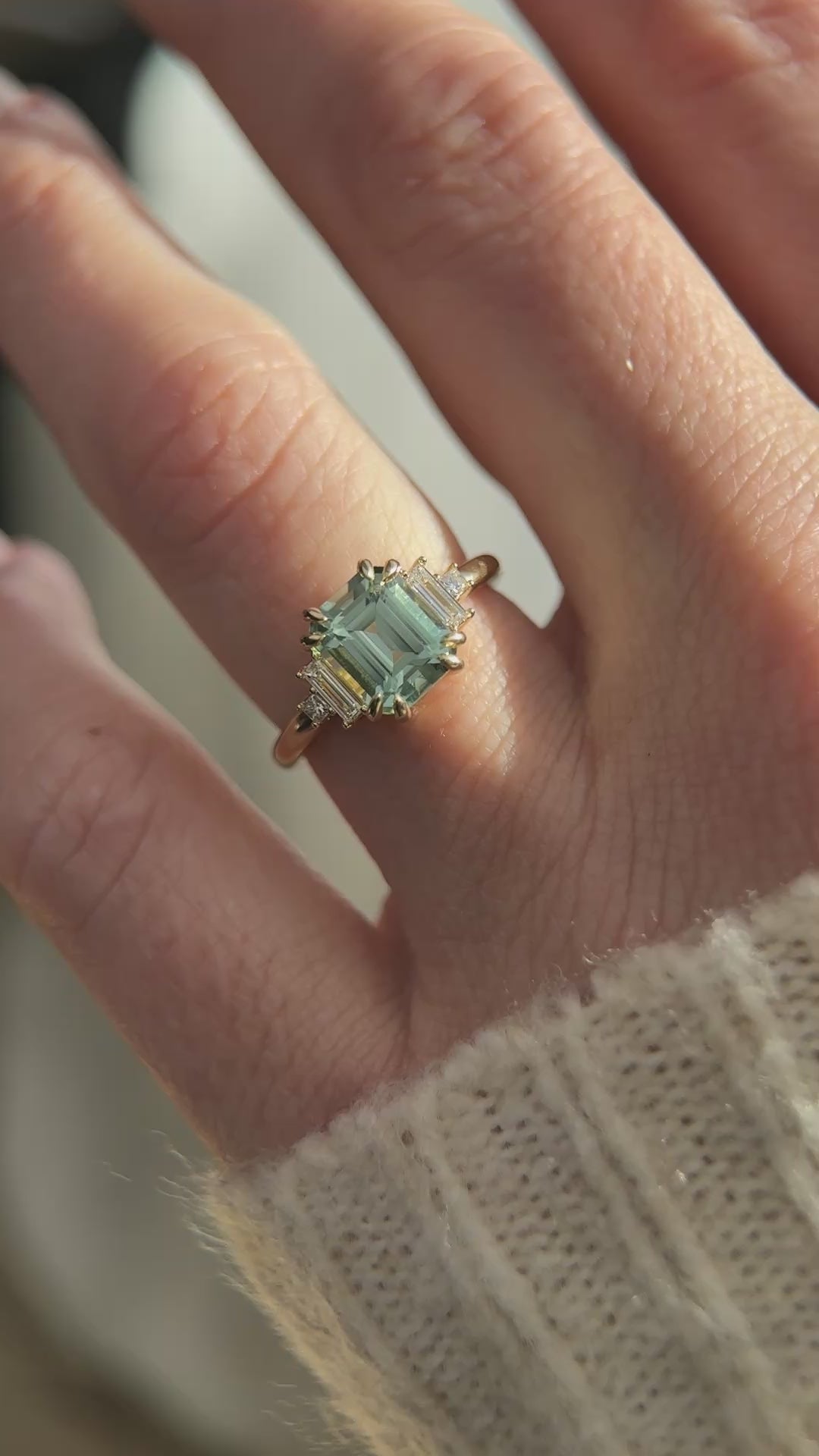 The Mira Ring | 2.09 CT Emerald Cut Seafoam Blue Tourmaline