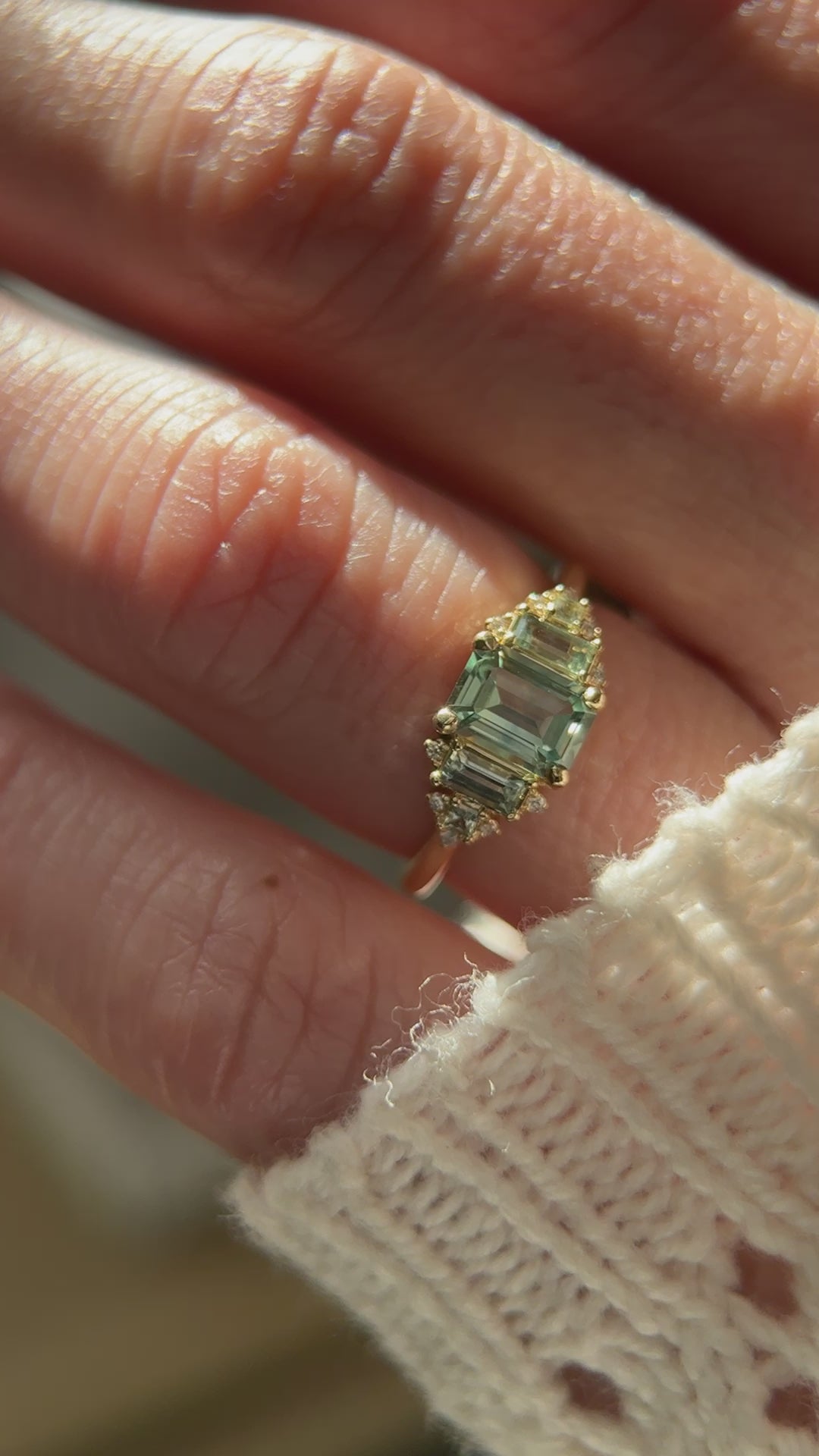 The Mira Ring With Accents - 1.1 Emerald Cut Montana Sapphire