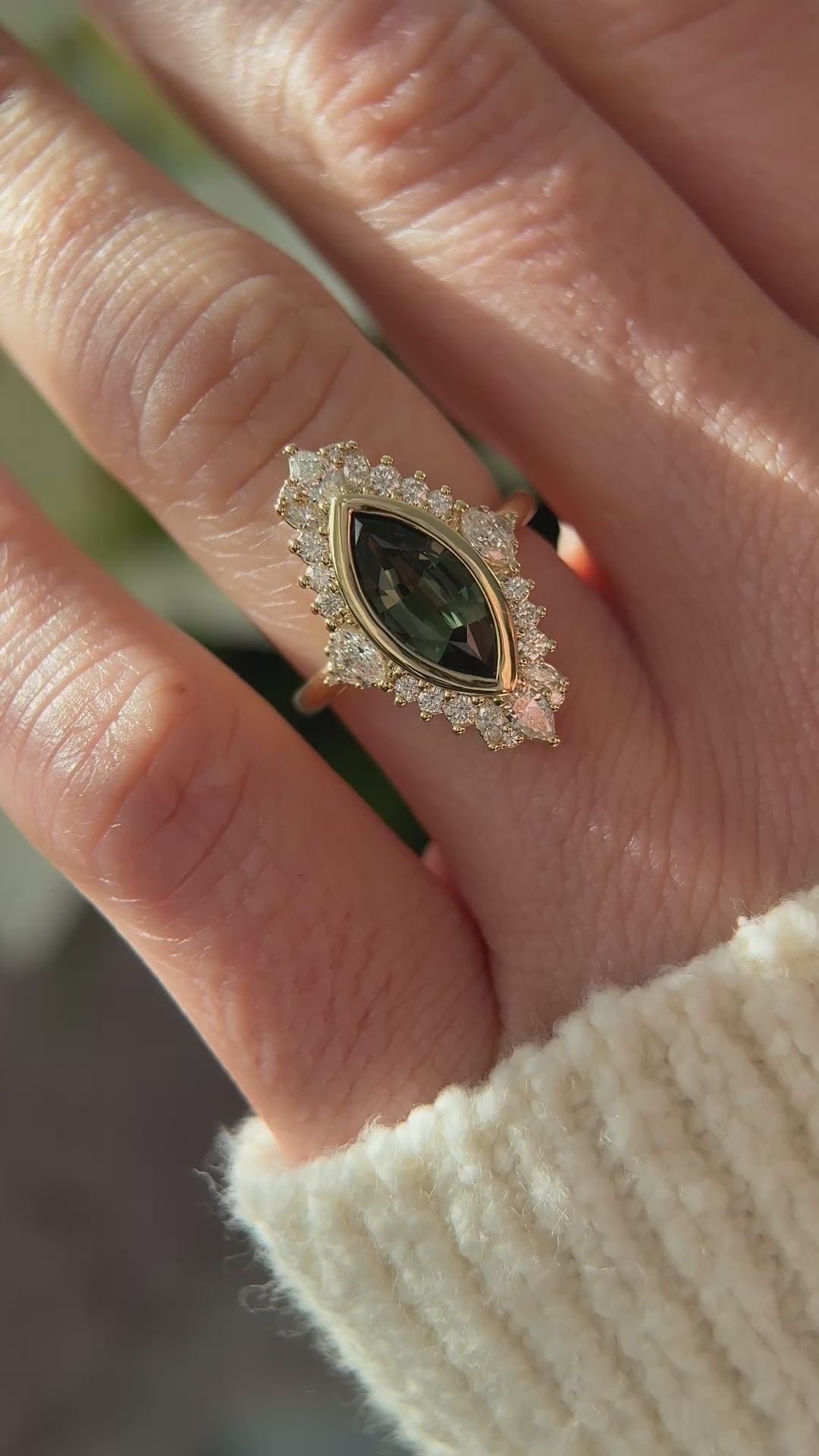 The Ethereal Ring | 1.76 CT Marquise Forest Green Sapphire
